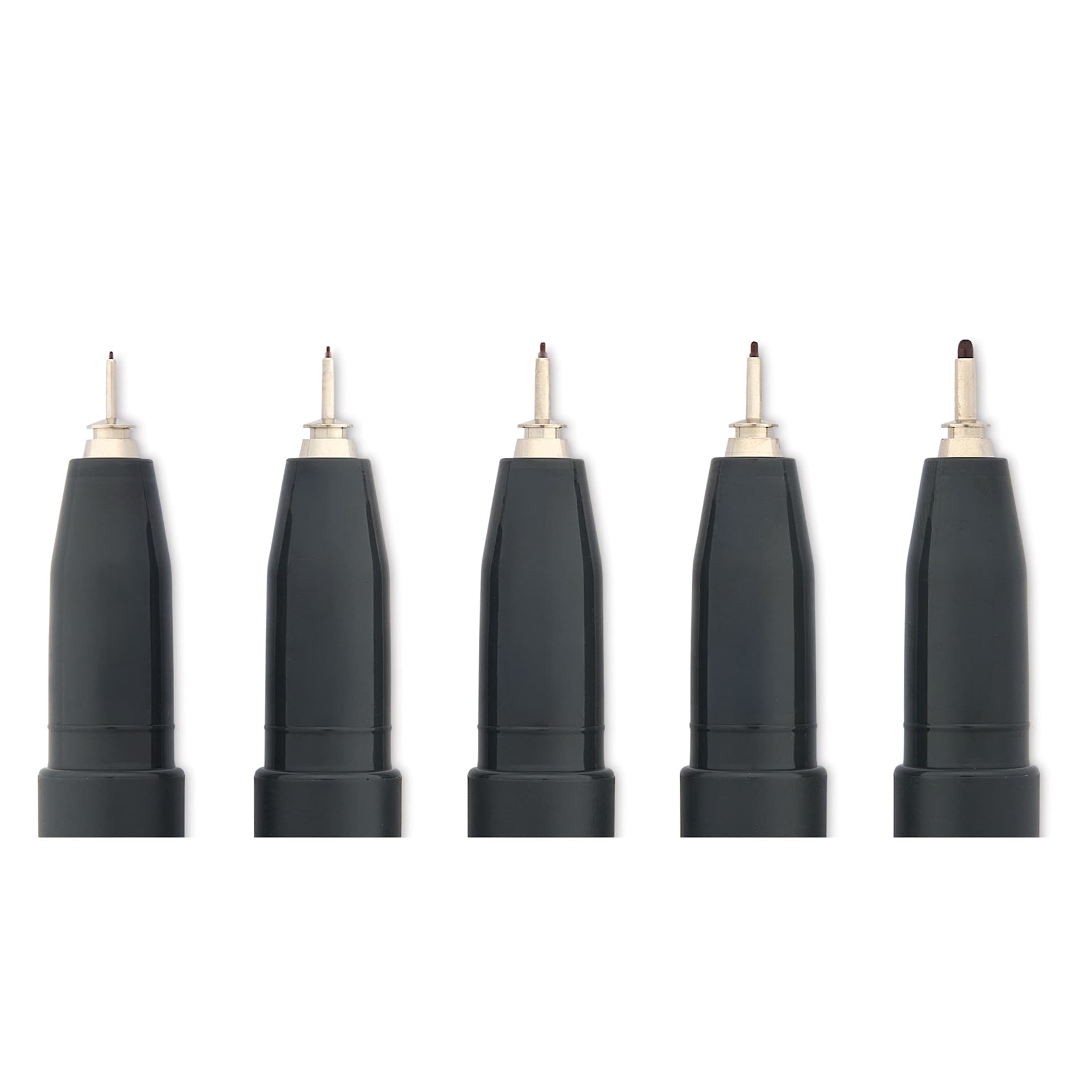 Copic Multiliner Plus Pens - Set of 5, Sepia, Assorted Fine Tip, close up of nibs