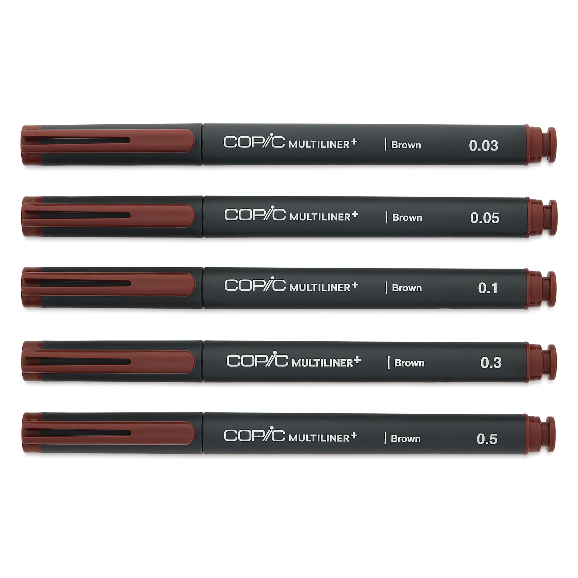 Copic Multiliner Plus Pens - Set of 5, Brown, Assorted Fine Tip, capped