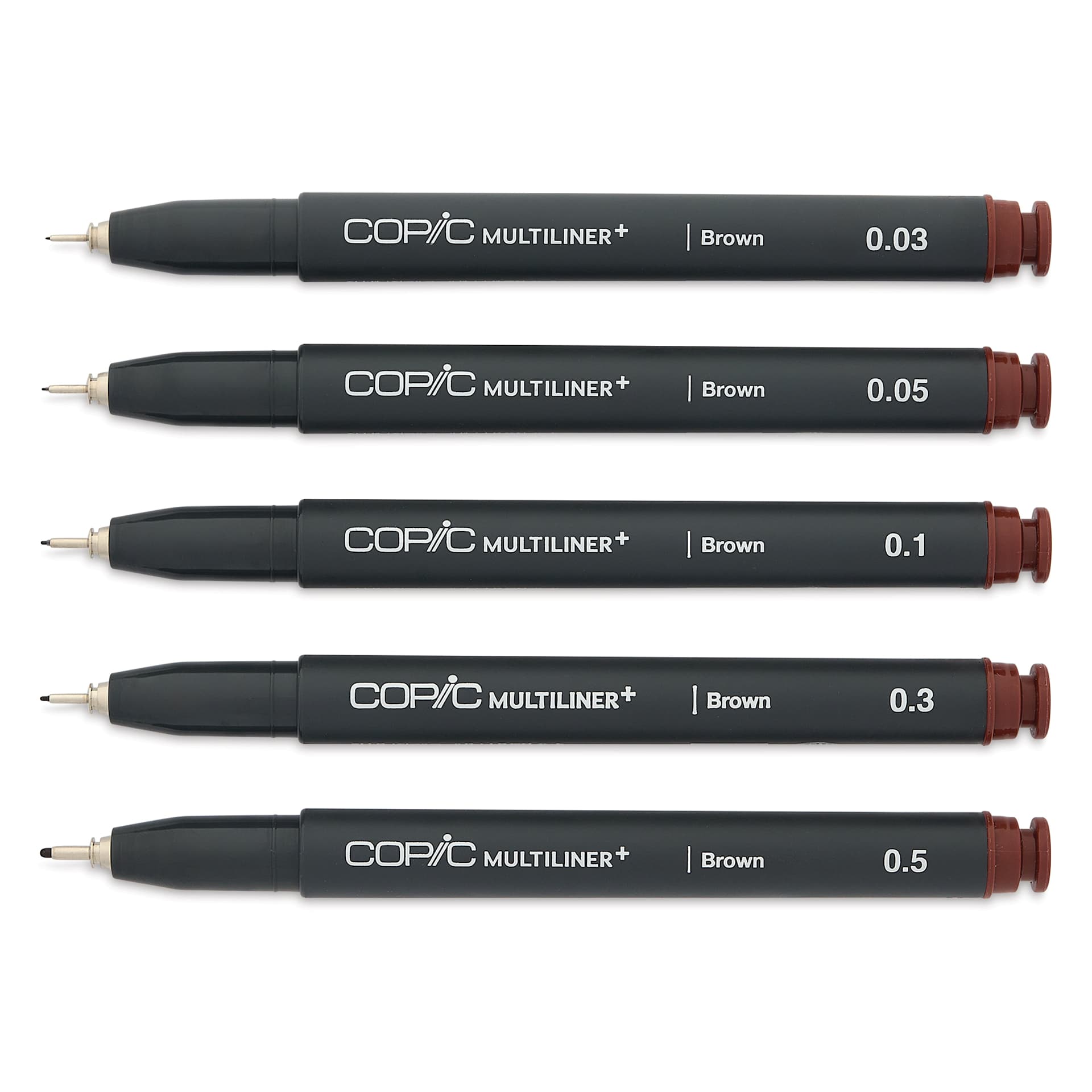 Copic Multiliner Plus Pens - Set of 5, Brown, Assorted Fine Tip, uncapped