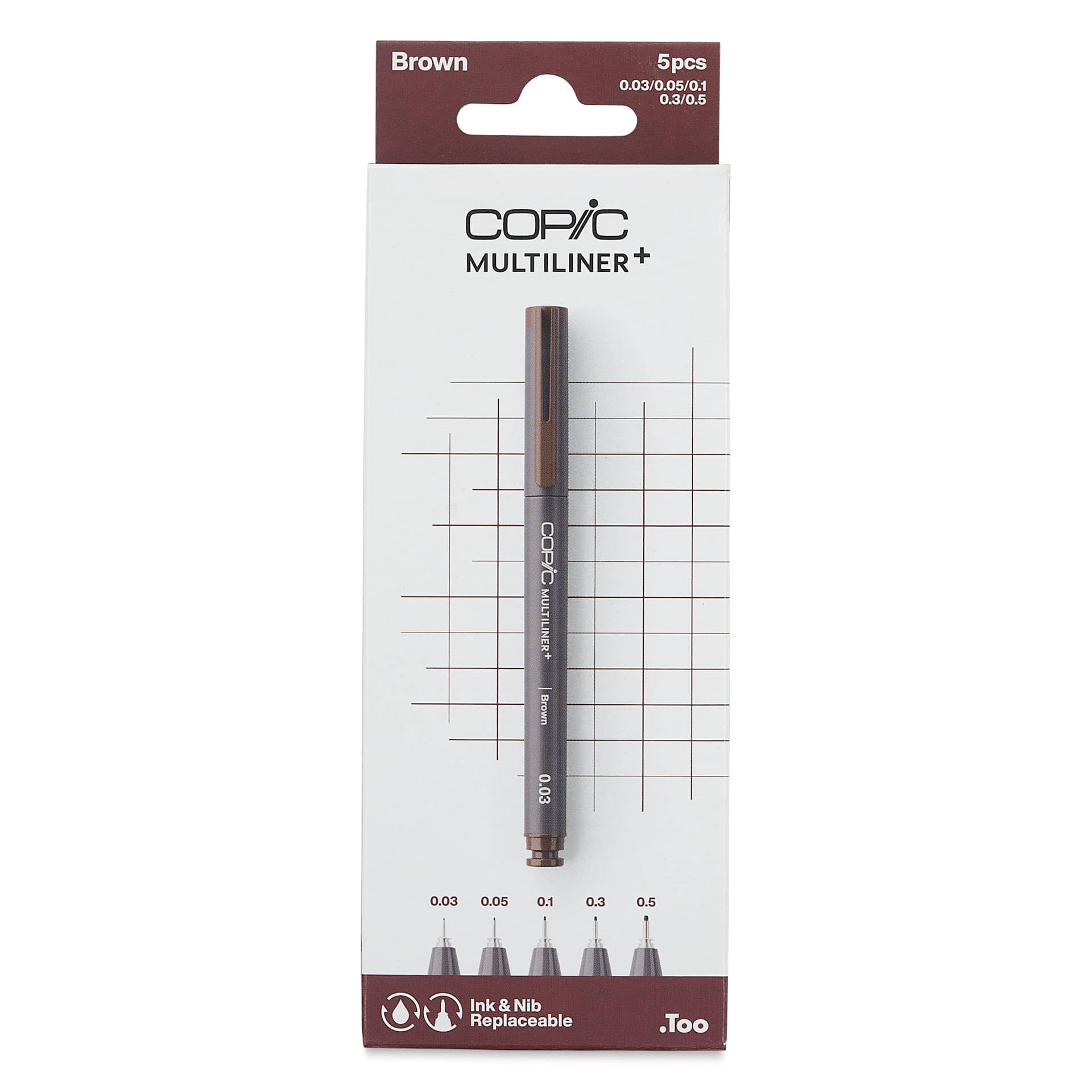 Copic Multiliner Plus Pens - Set of 5, Brown, Assorted Fine Tip, front of packaging