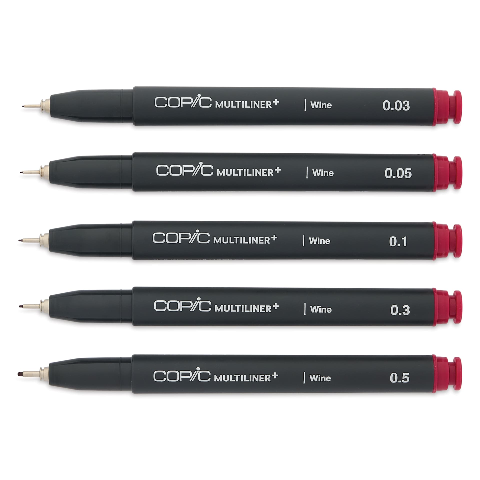Copic Multiliner Plus Pens - Set of 5, Wine, Assorted Fine Tip, uncapped