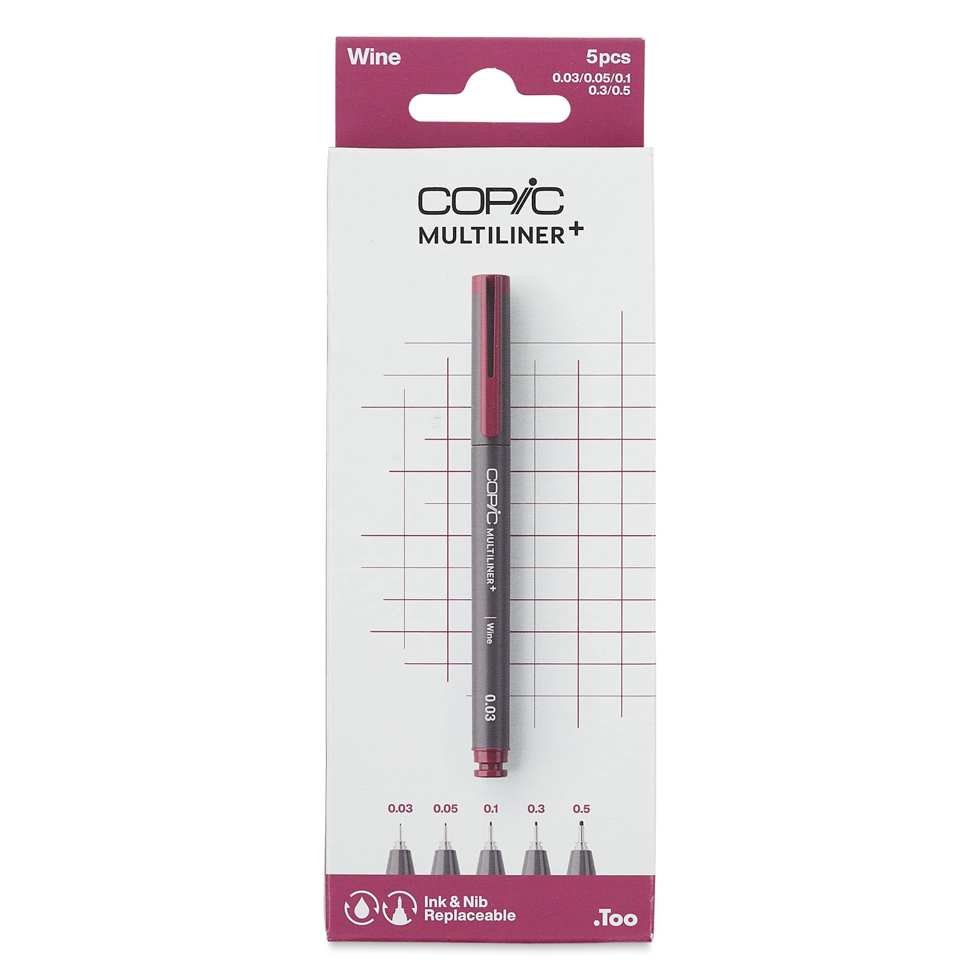 Copic Multiliner Plus Pens - Set of 5, Wine, Assorted Fine Tip, front of packaging