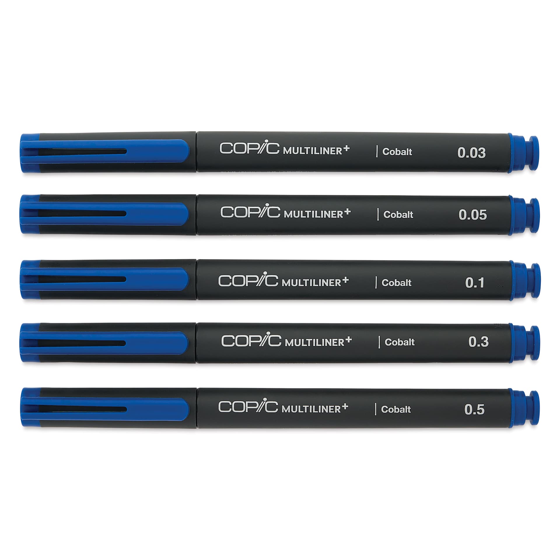 Copic Multiliner Plus Pens - Set of 5, Cobalt, Assorted Fine Tip, capped