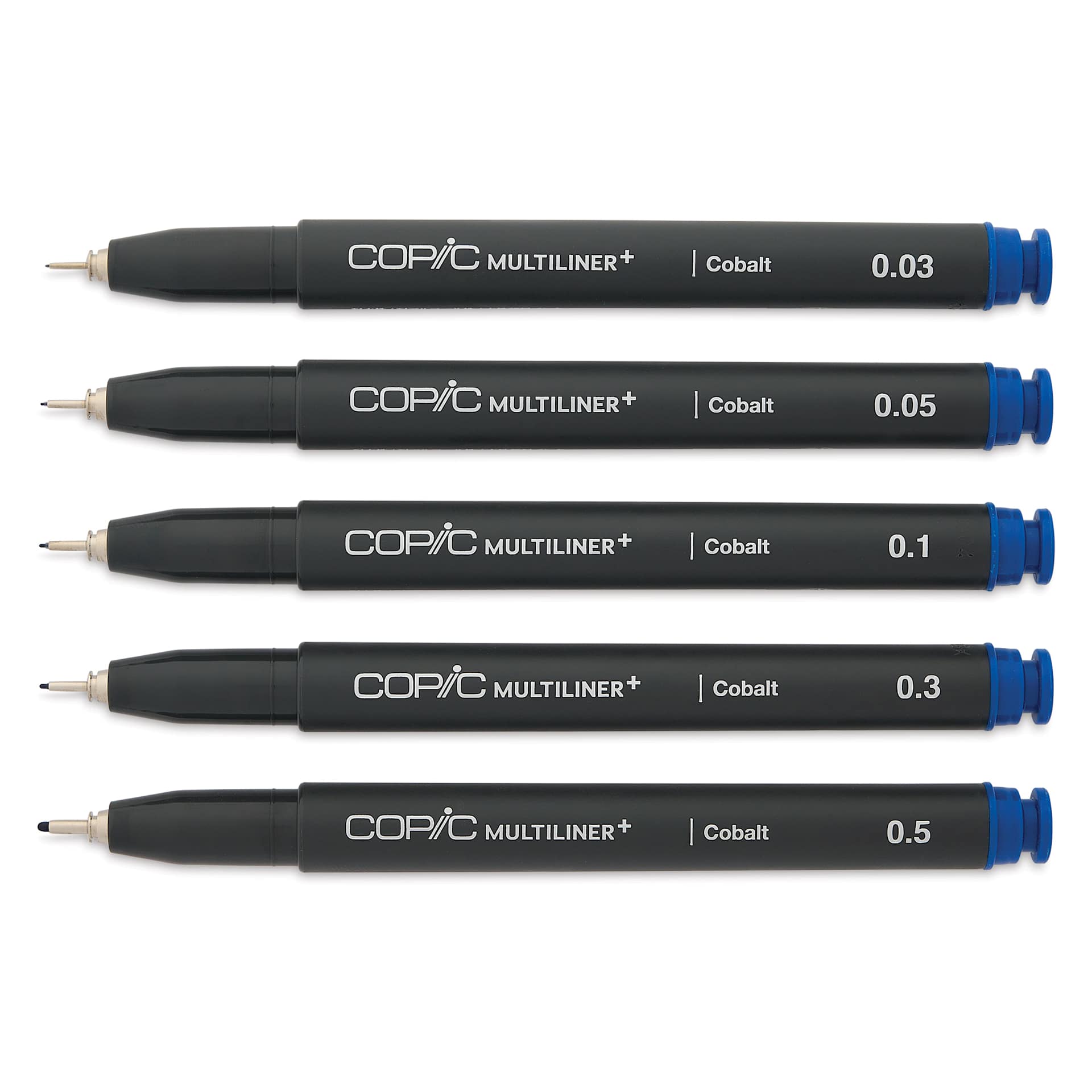 Copic Multiliner Plus Pens - Set of 5, Cobalt, Assorted Fine Tip, uncapped