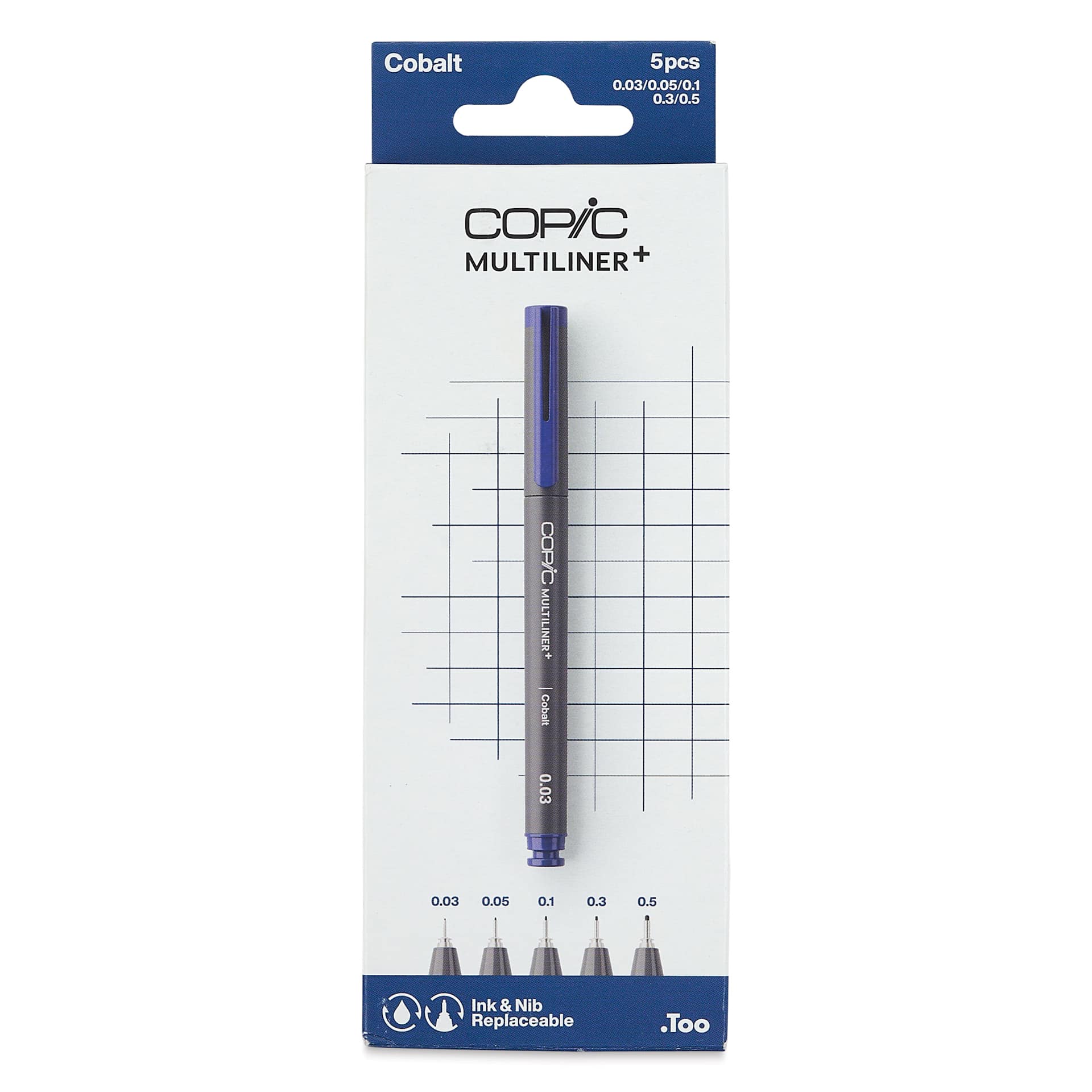 Copic Multiliner Plus Pens - Set of 5, Cobalt, Assorted Fine Tip, front of packaging