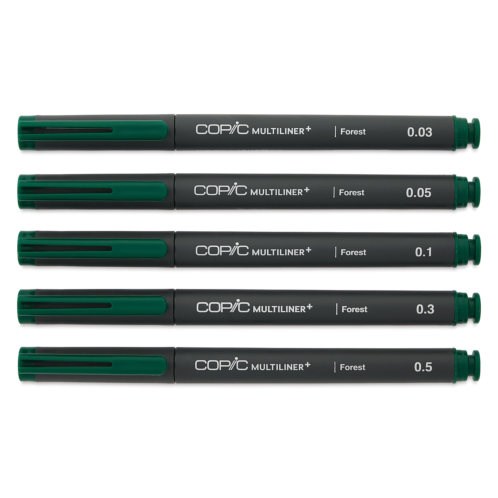 Copic Multiliner Plus Pens - Set of 5, Forest, Assorted Fine Tip, capped