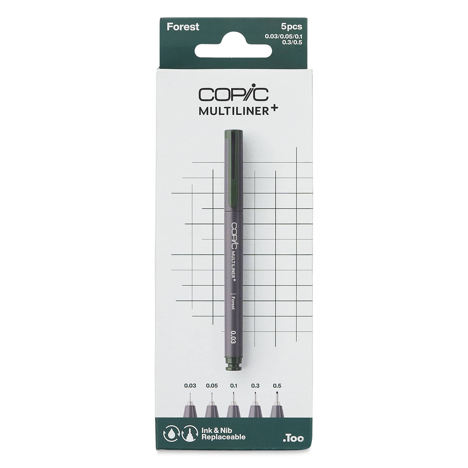 Copic Multiliner Plus Pens - Set of 5, Forest, Assorted Fine Tip, front of packaging