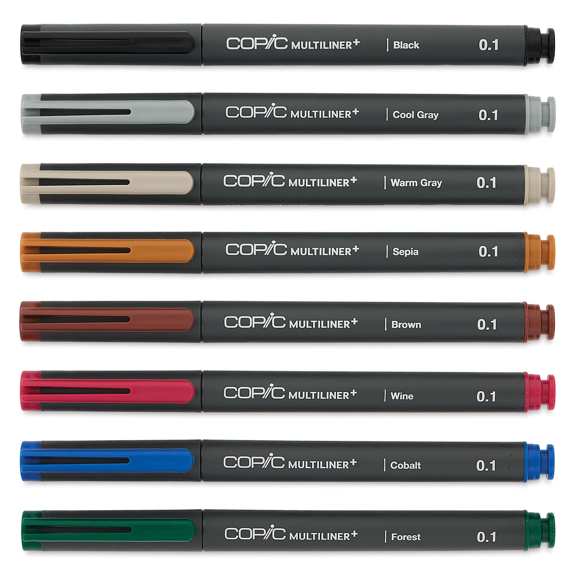 Copic Multiliner Plus Pens - Set of 8, Assorted Colors, 0.3 mm, Fine Tip, capped
