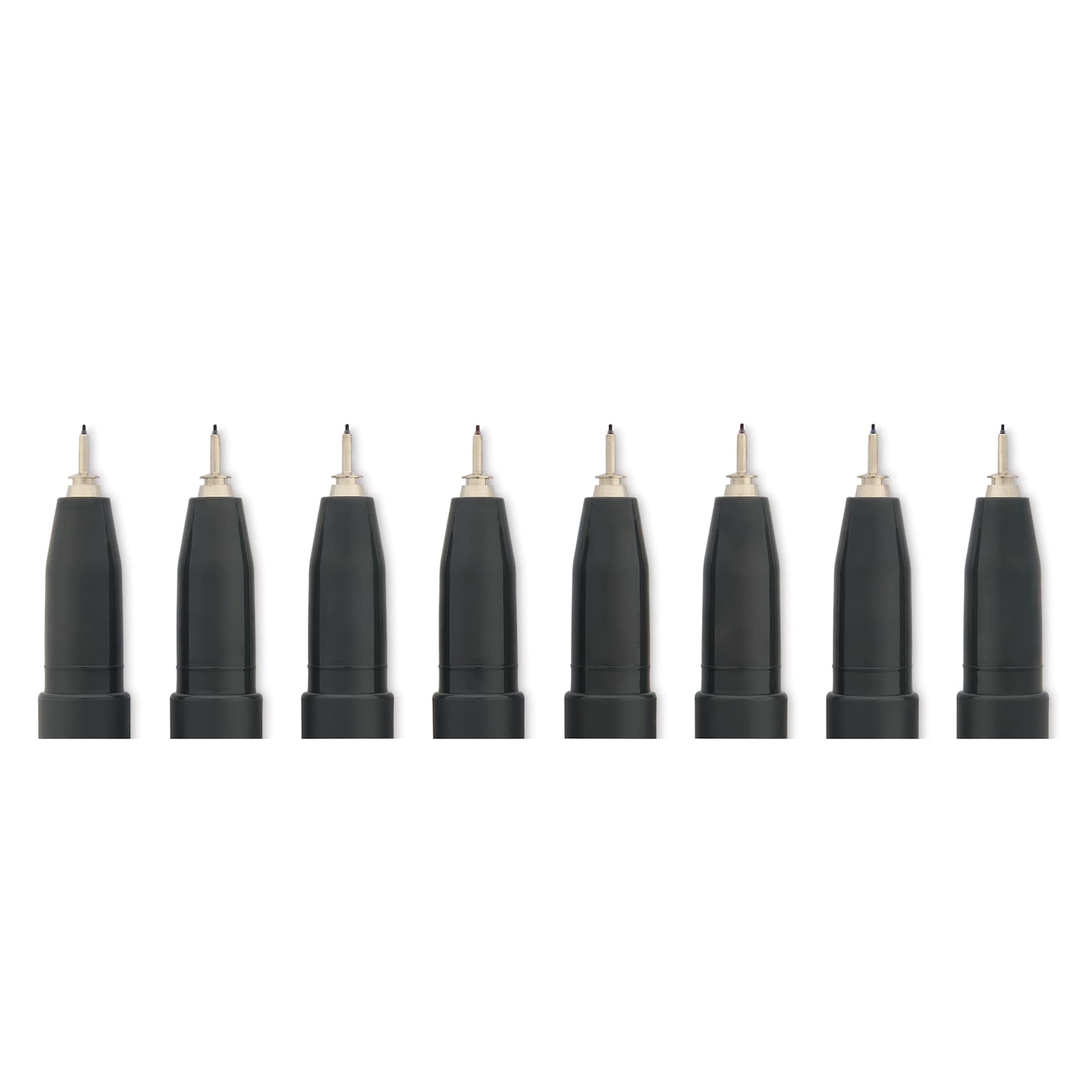 Copic Multiliner Plus Pens - Set of 8, Assorted Colors, 0.3 mm, Fine Tip, close up of nibs