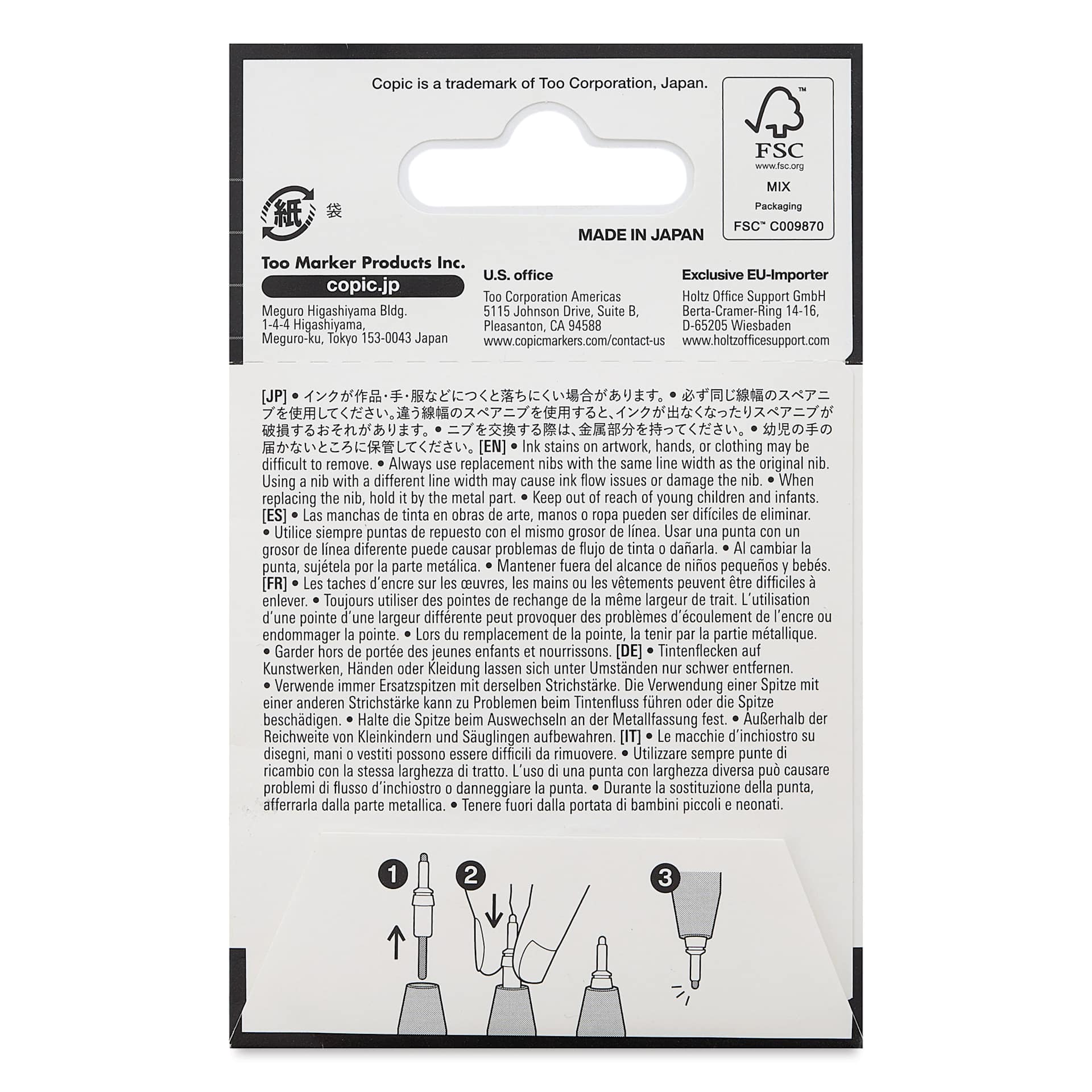 Copic Multiliner Plus Spare Nib Replacements - Pkg of 2, 0.05 mm, back of packaging