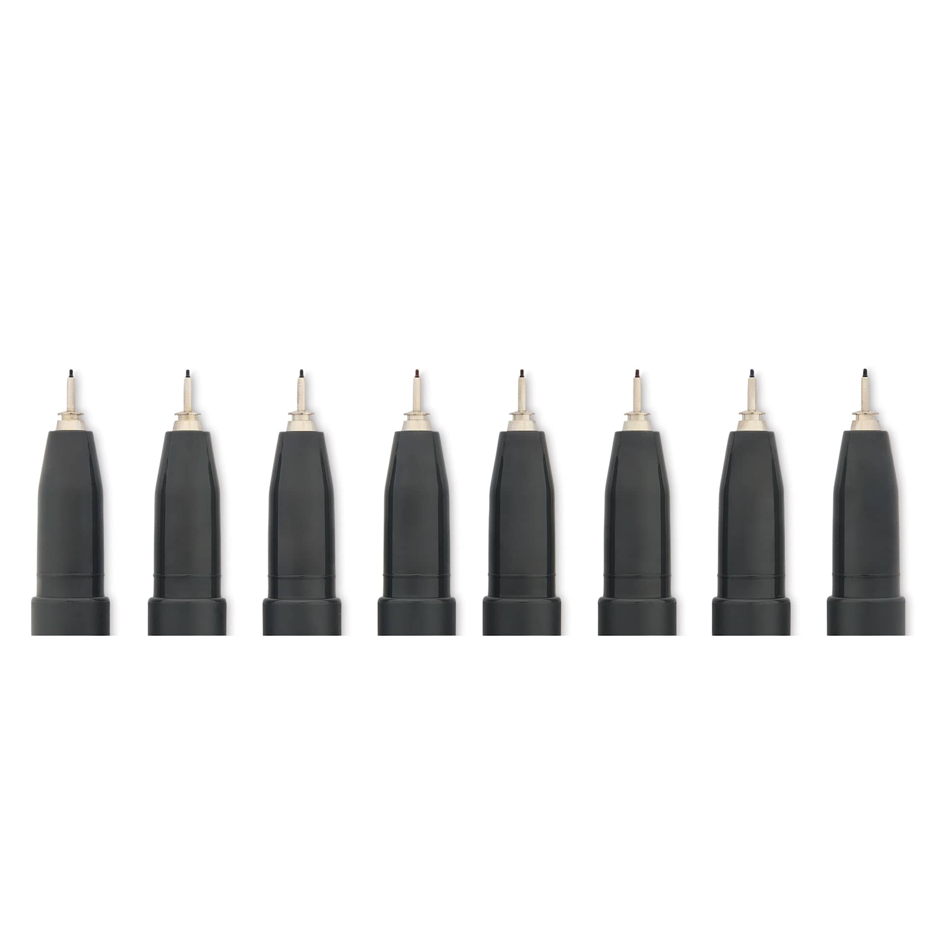 Copic Multiliner Plus Pens - Set of 8, Assorted Colors, 0.1 mm, Fine Tip, close up of nibs