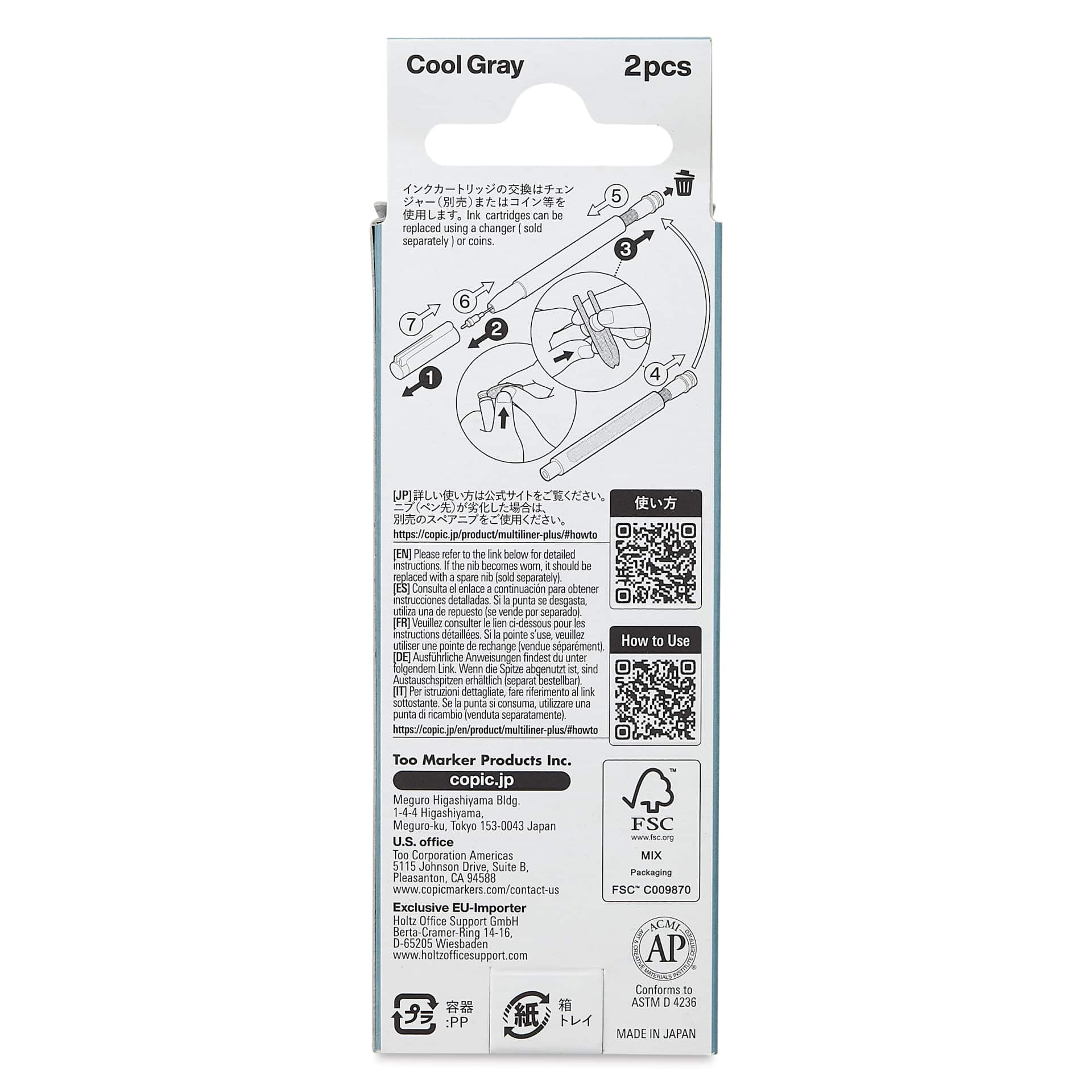Copic Multiliner Plus Ink Cartridges - Pkg of 2, Cool Gray, back of packaging