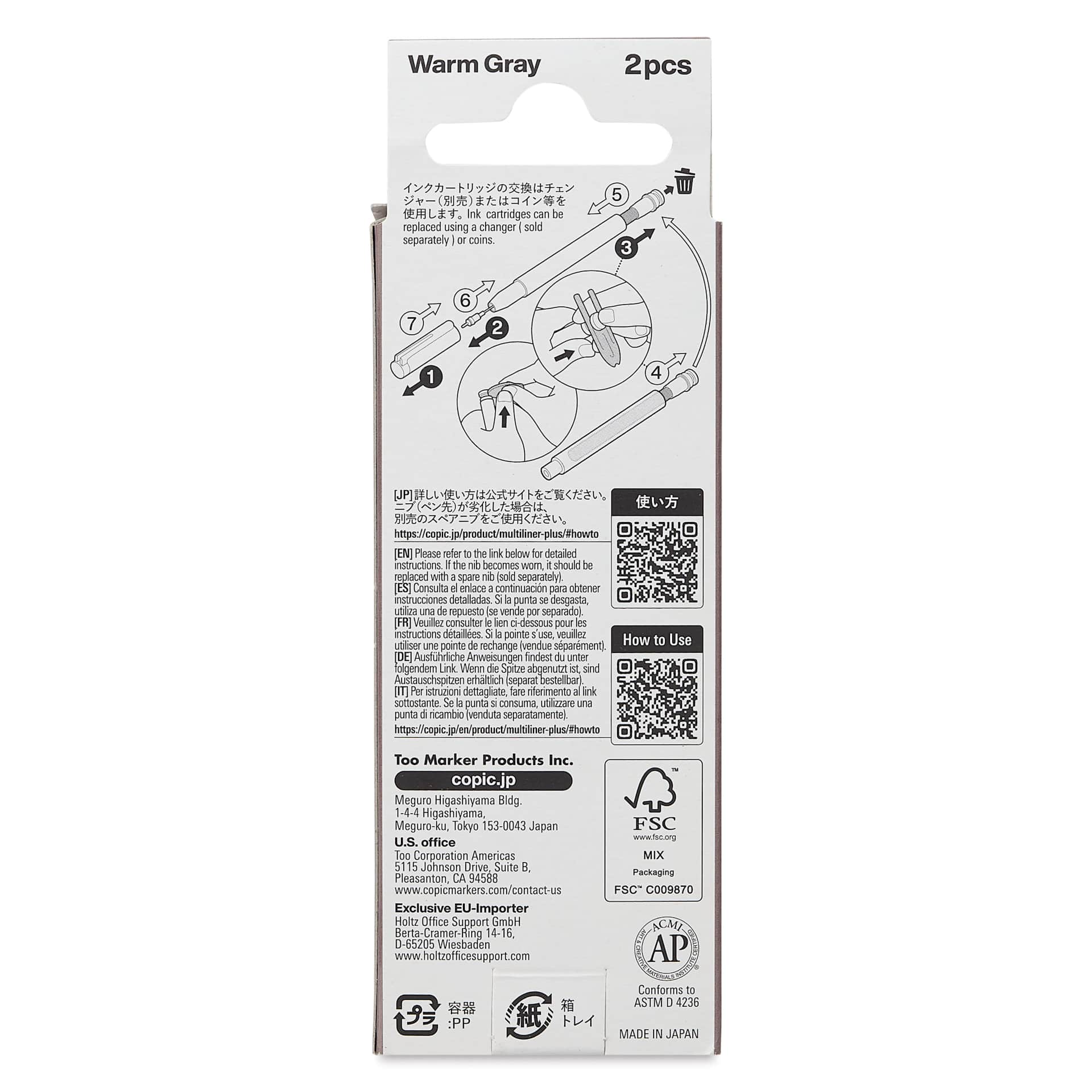 Copic Multiliner Plus Ink Cartridges - Pkg of 2, Warm Gray, back of packaging