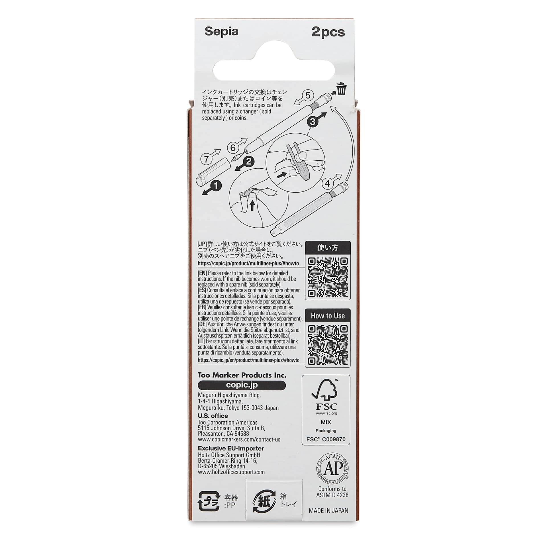 Copic Multiliner Plus Ink Cartridges - Pkg of 2, Sepia, back of packaging