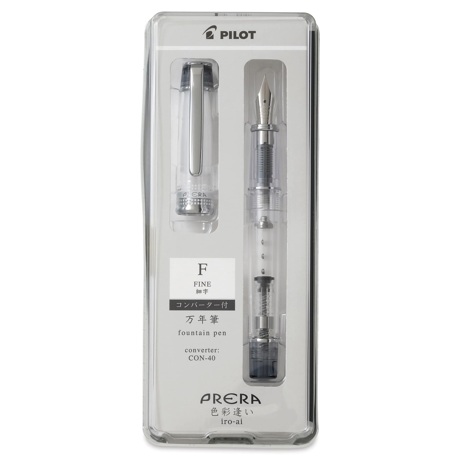 Pilot Prera Clear Fountain Pen - Black, Fine Nib, in packaging