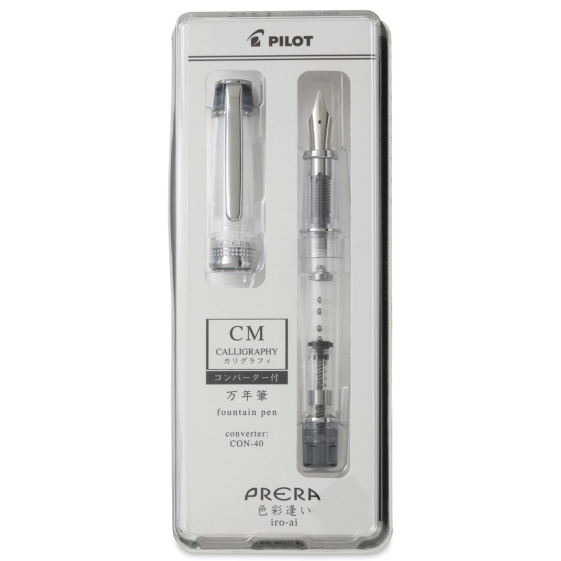 Pilot Prera Clear Fountain Pen - Black, Calligraphy Nib, in packaging