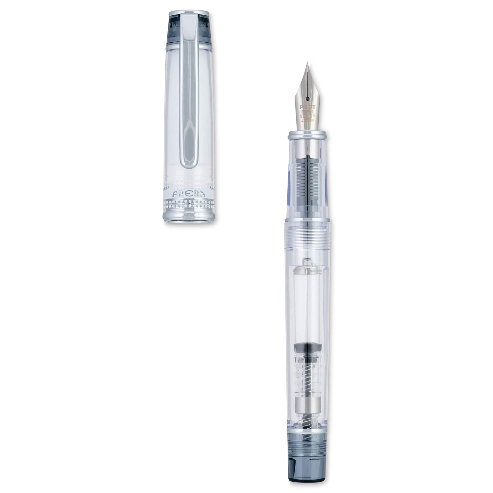 Pilot Prera Clear Fountain Pen - Black, Calligraphy Nib, cap off (image may depict a different style nib)
