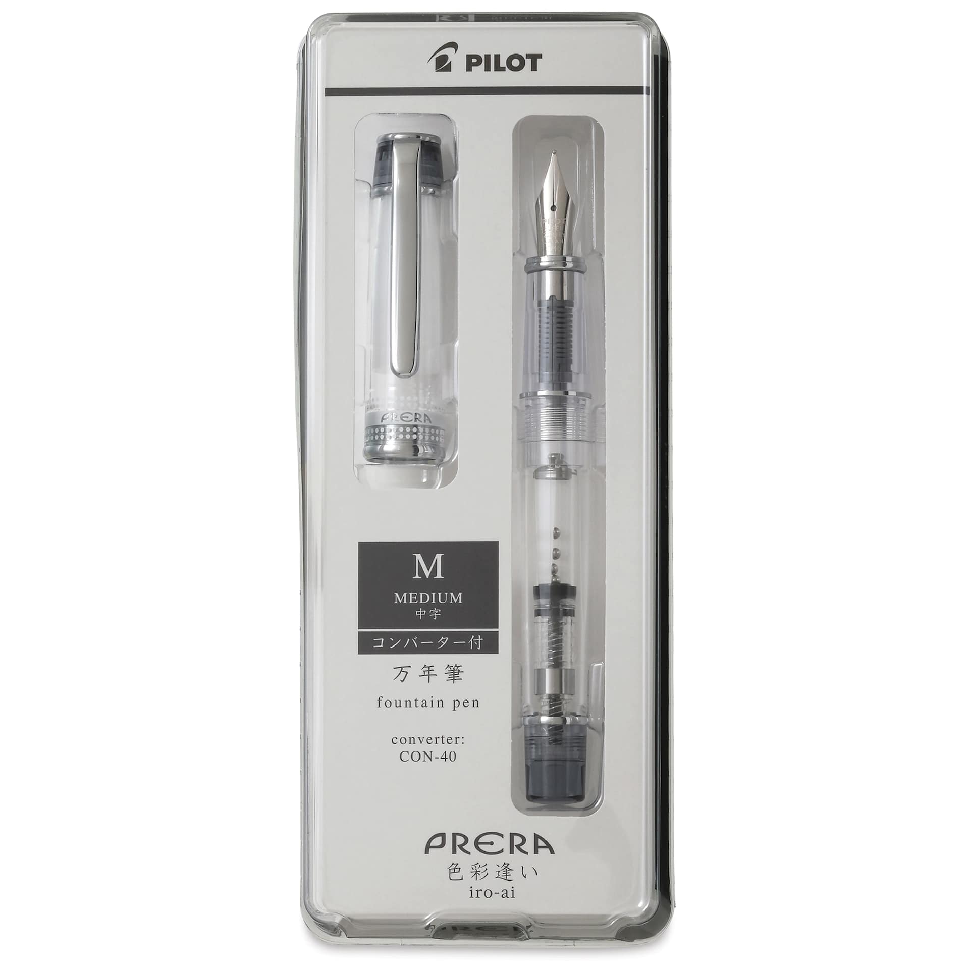 Pilot Prera Clear Fountain Pen - Black, Medium Nib, in packaging