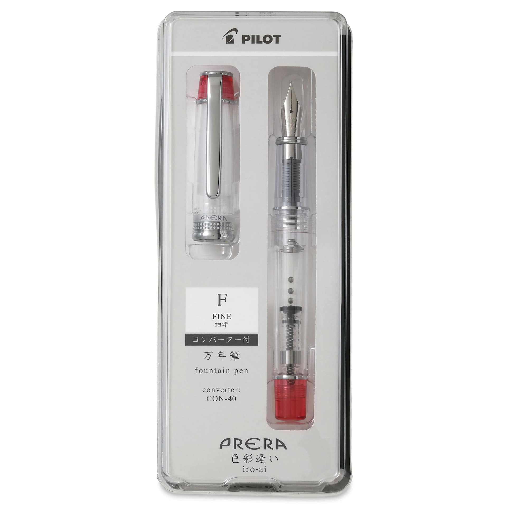 Pilot Prera Clear Fountain Pen - Red, Fine Nib, in packaging