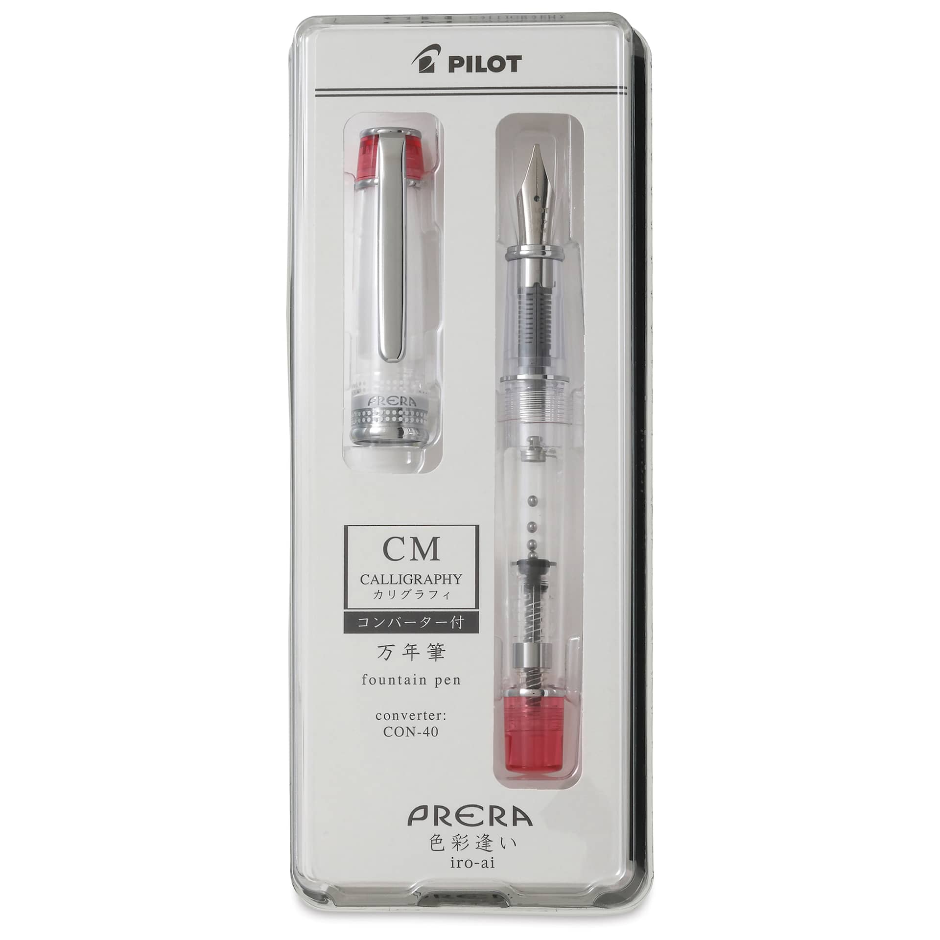 Pilot Prera Clear Fountain Pen - Red, Calligraphy Nib, in packaging