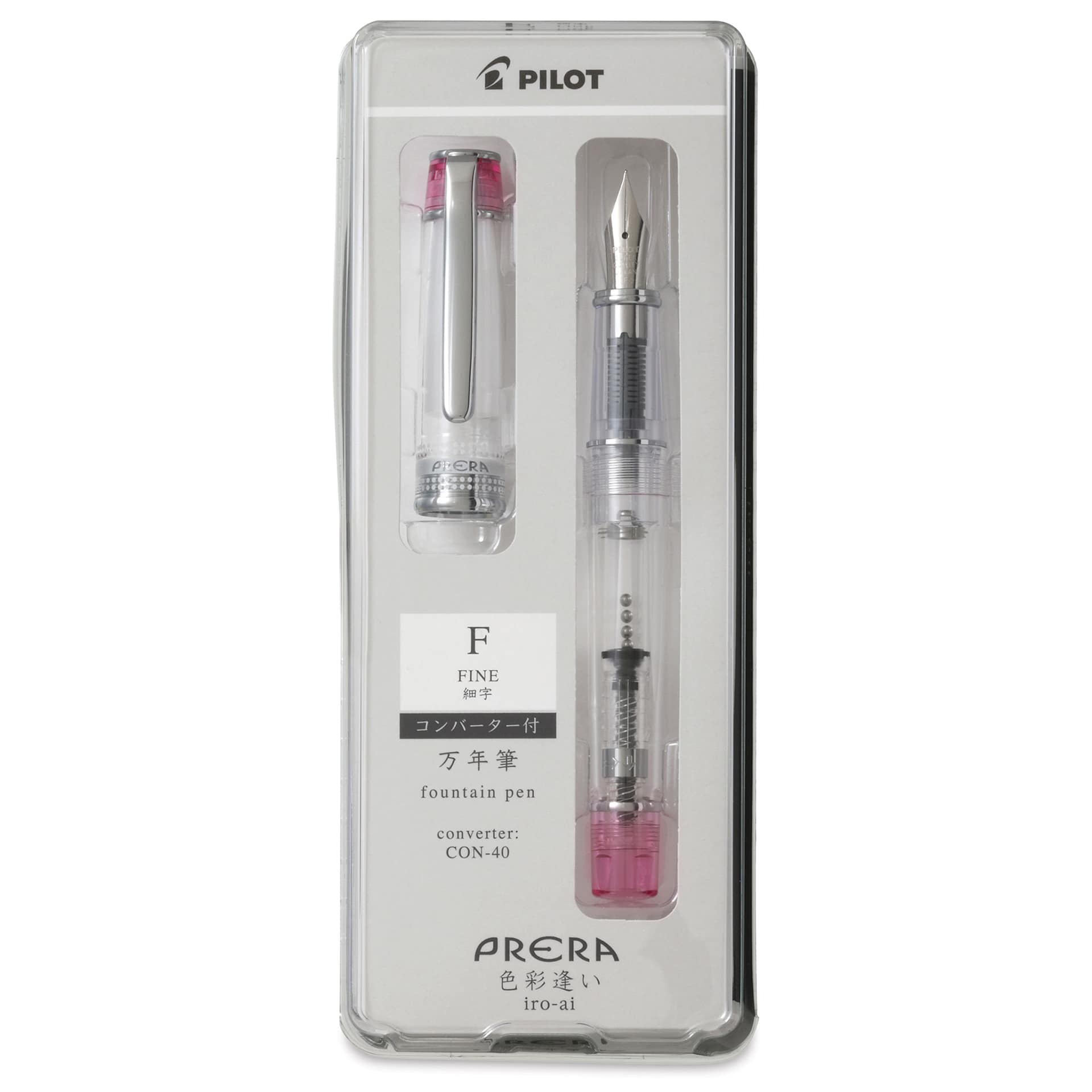 Pilot Prera Clear Fountain Pen - Pink, Fine Nib, in packaging