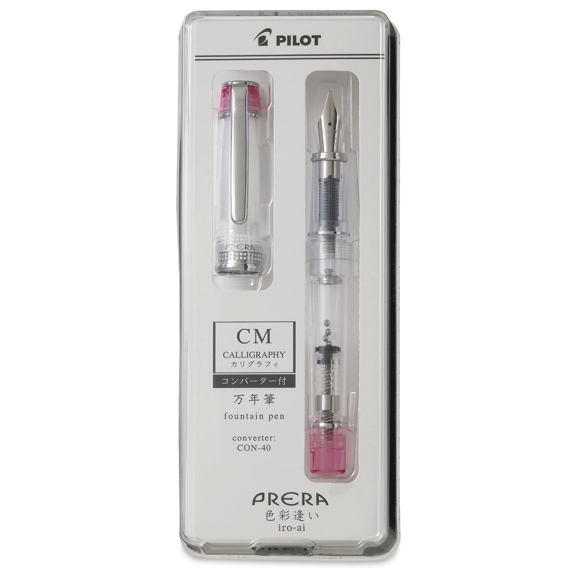Pilot Prera Clear Fountain Pen - Pink, Calligraphy Nib, in packaging