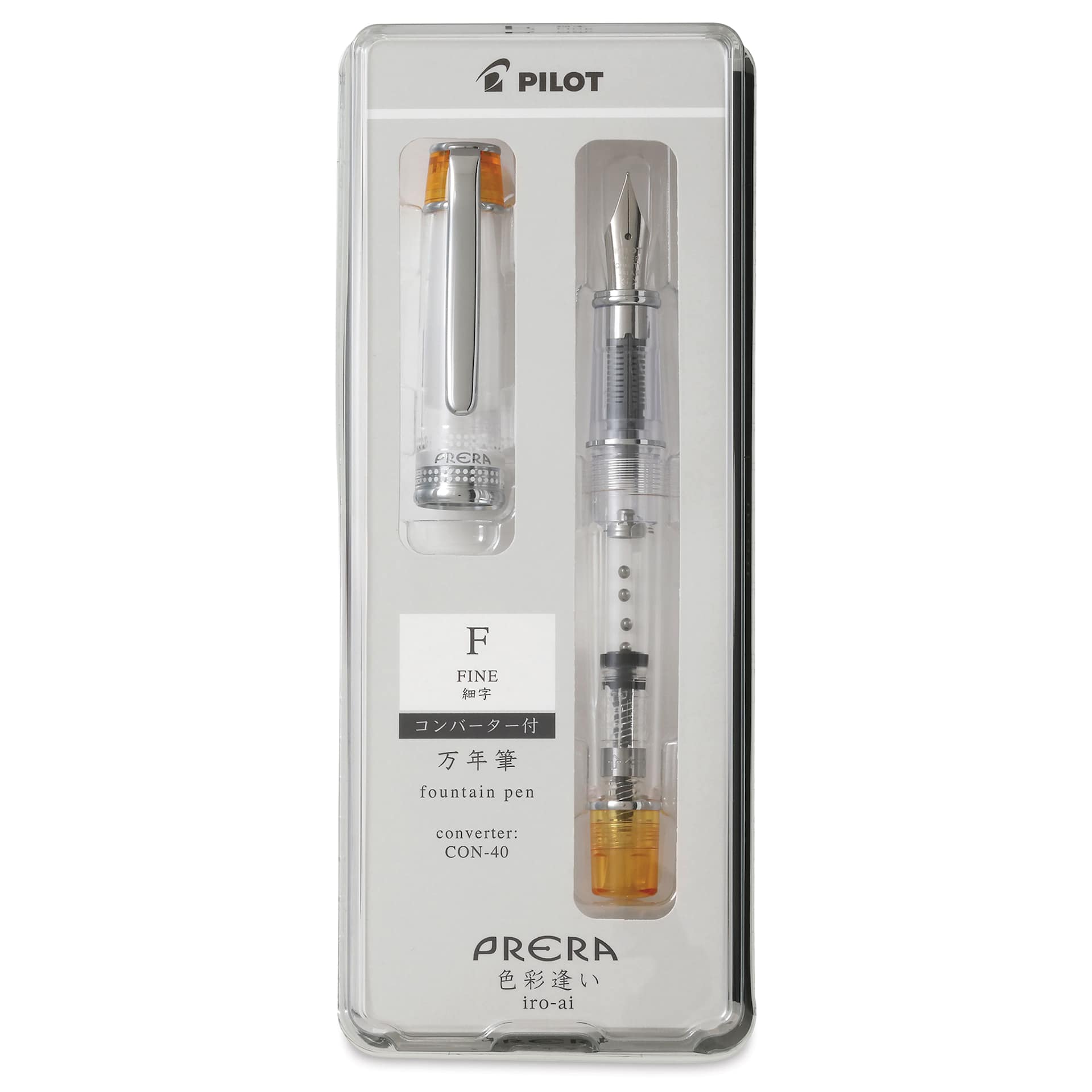 Pilot Prera Clear Fountain Pen - Orange, Fine Nib, in packaging