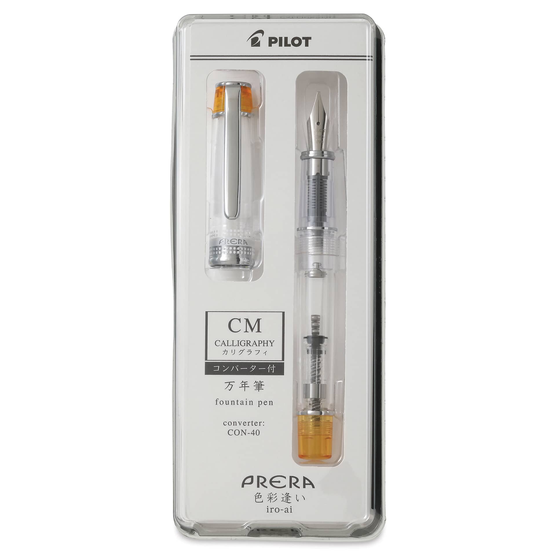 Pilot Prera Clear Fountain Pen - Orange, Calligraphy Nib, in packaging