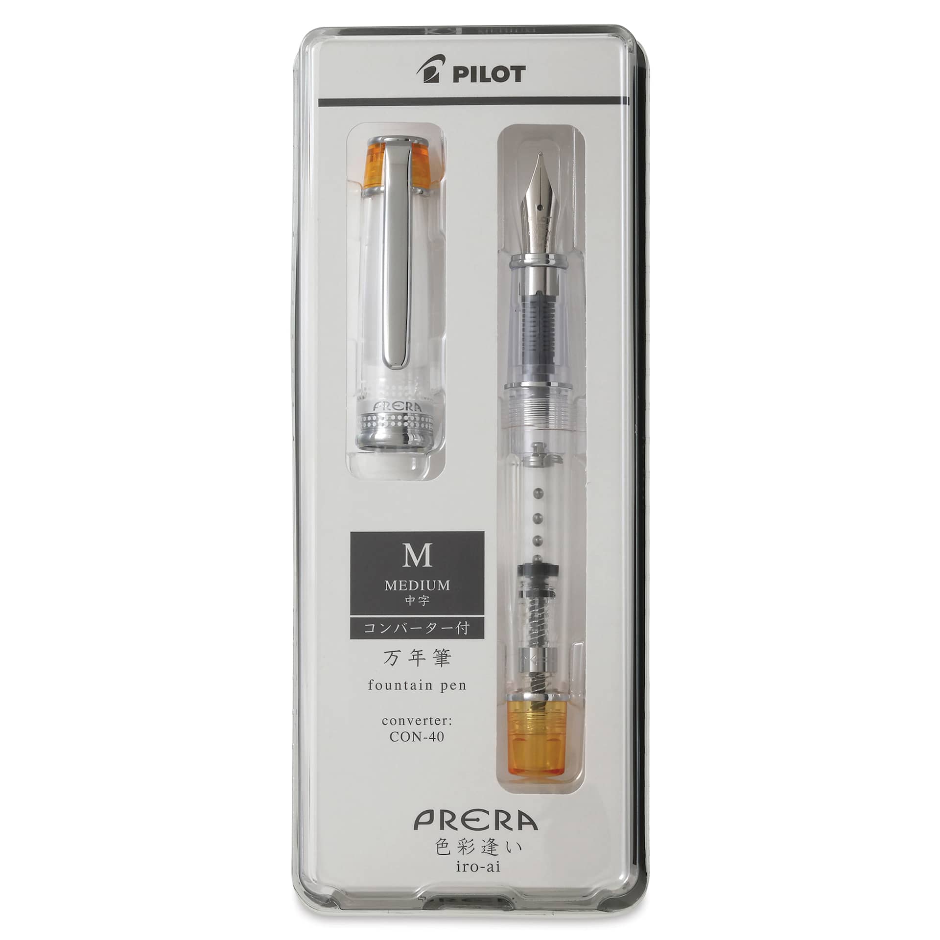 Pilot Prera Clear Fountain Pen - Orange, Medium Nib, in packaging