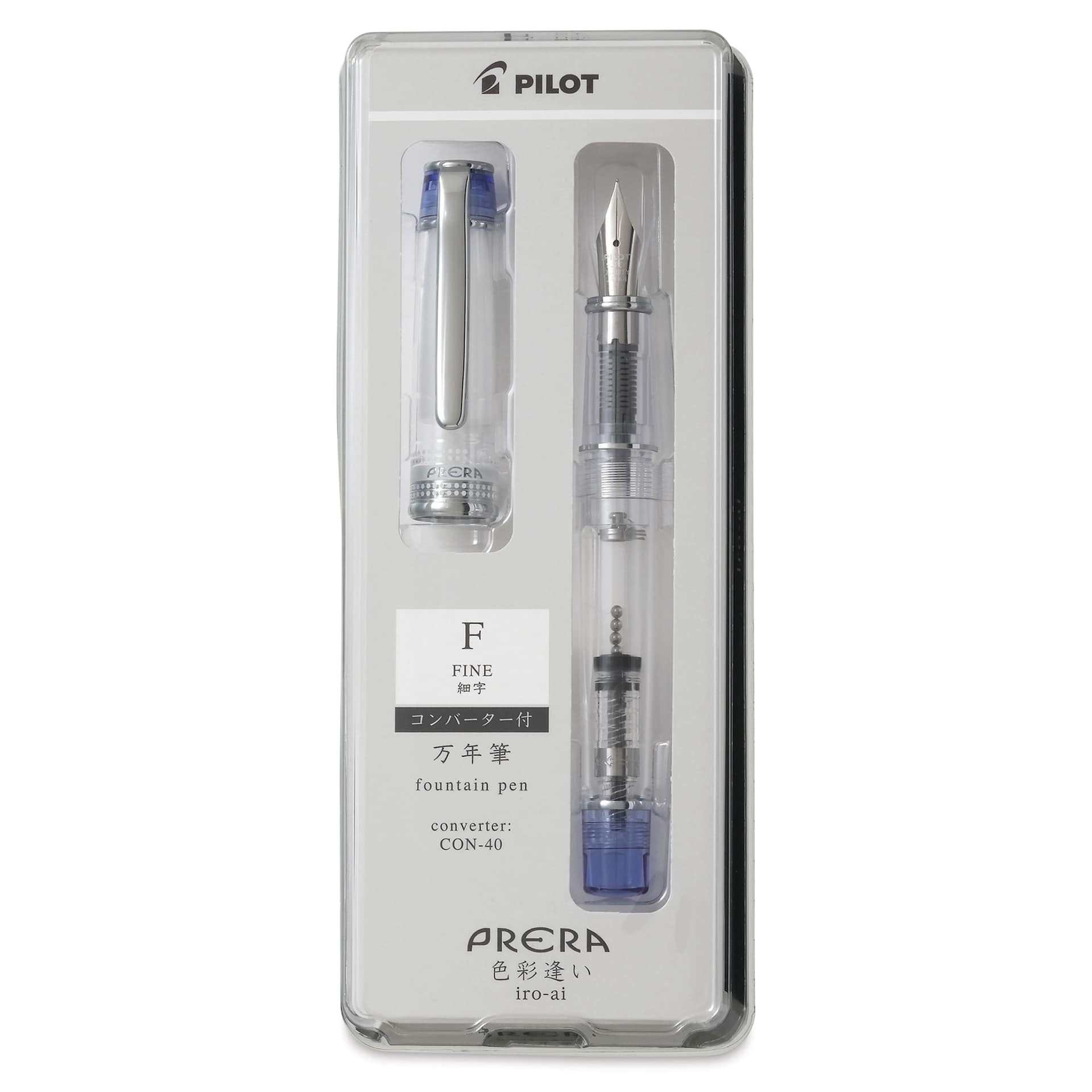 Pilot Prera Clear Fountain Pen - Blue, Fine Nib, in packaging