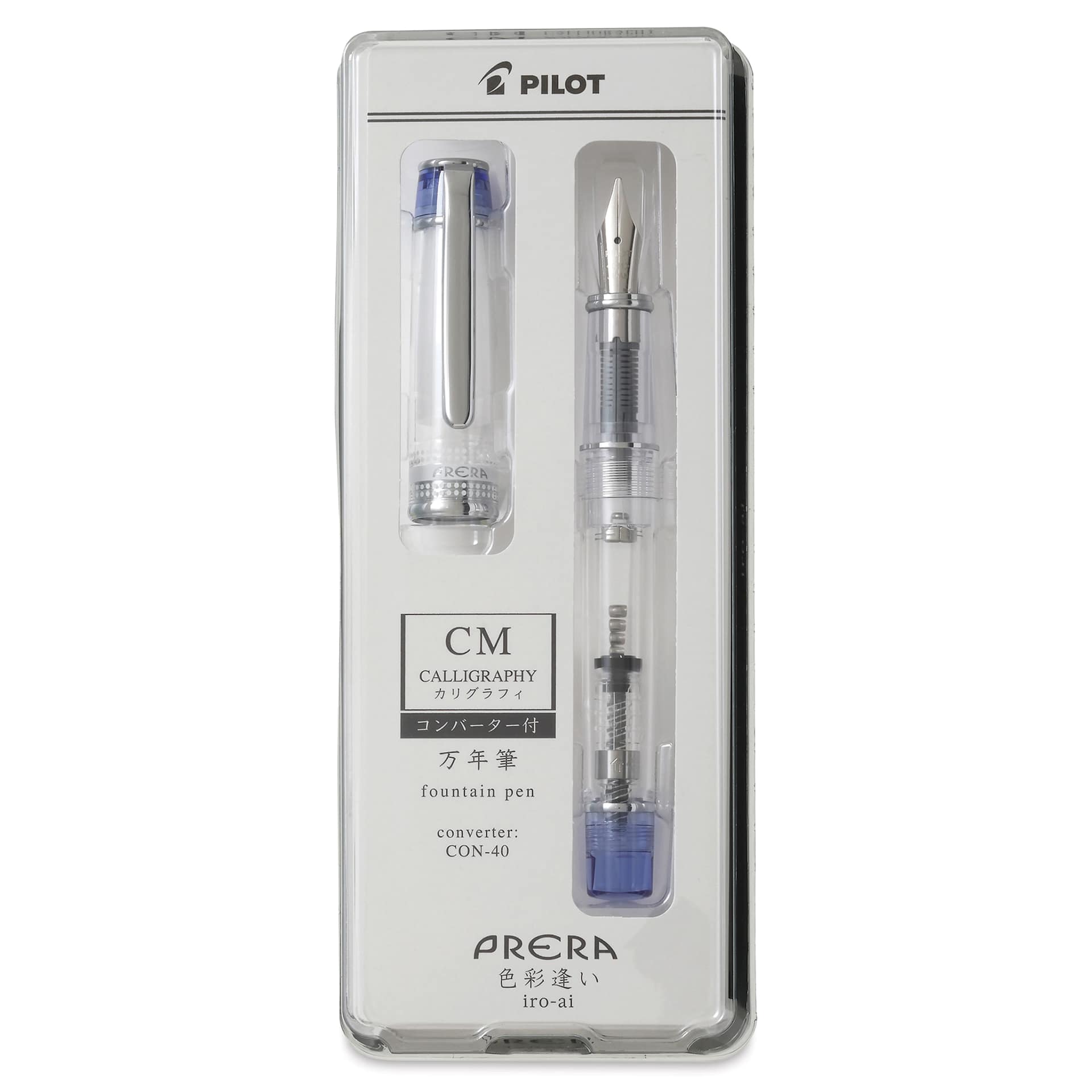 Pilot Prera Clear Fountain Pen - Blue, Calligraphy Nib, in packaging