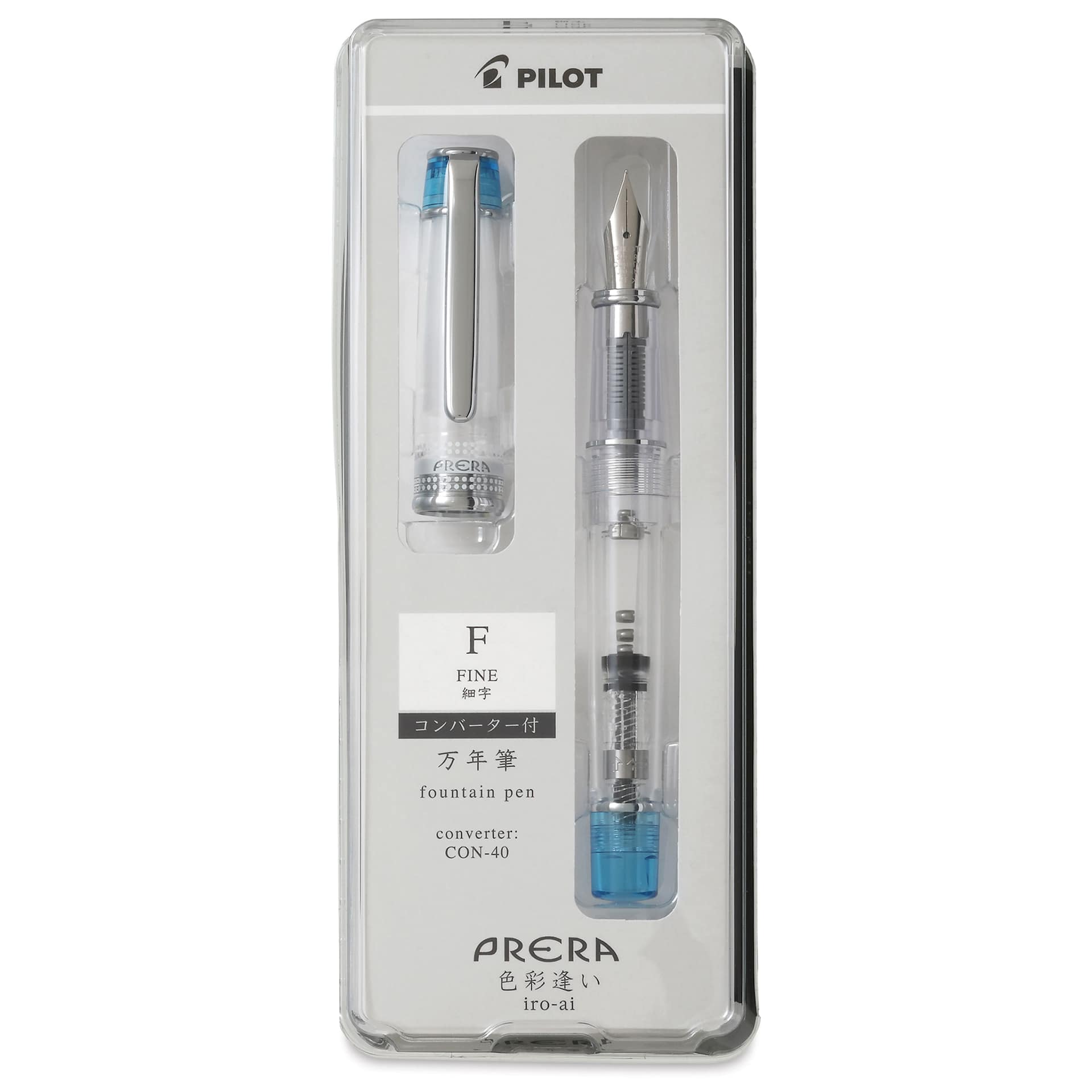 Pilot Prera Clear Fountain Pen - Light Blue, Fine Nib, in packaging