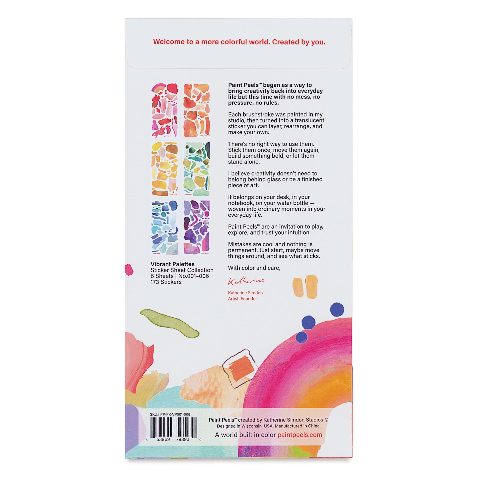 Katherine Simdon Studios Paint Peels Stickers - Vibrant Palettes, back of packaging
