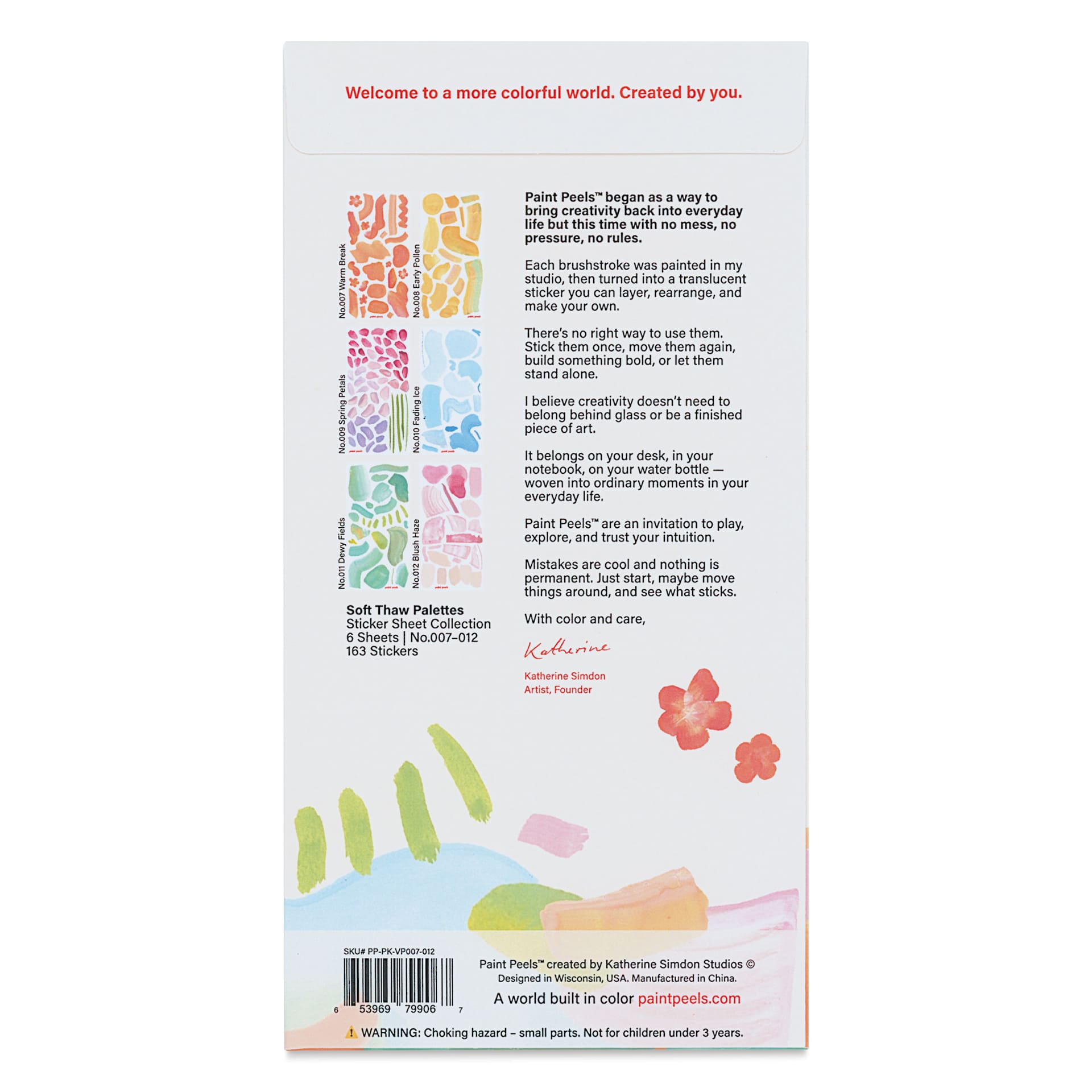 Katherine Simdon Studios Paint Peels Stickers - Soft Thaw, back of packaging