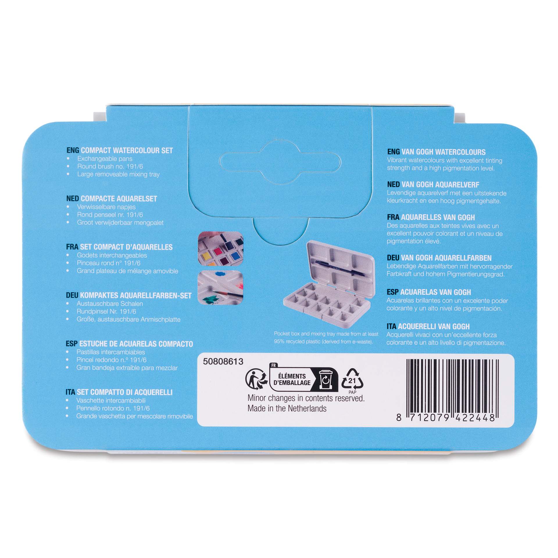 Van Gogh Watercolor Empty Plastic Pocket Box - 12 Pans, White back of package