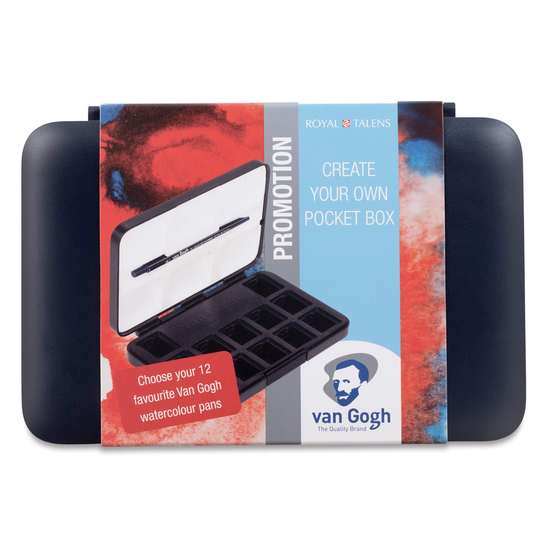 Van Gogh Watercolor Empty Plastic Pocket Box - 12 Pans, Black front of packaging