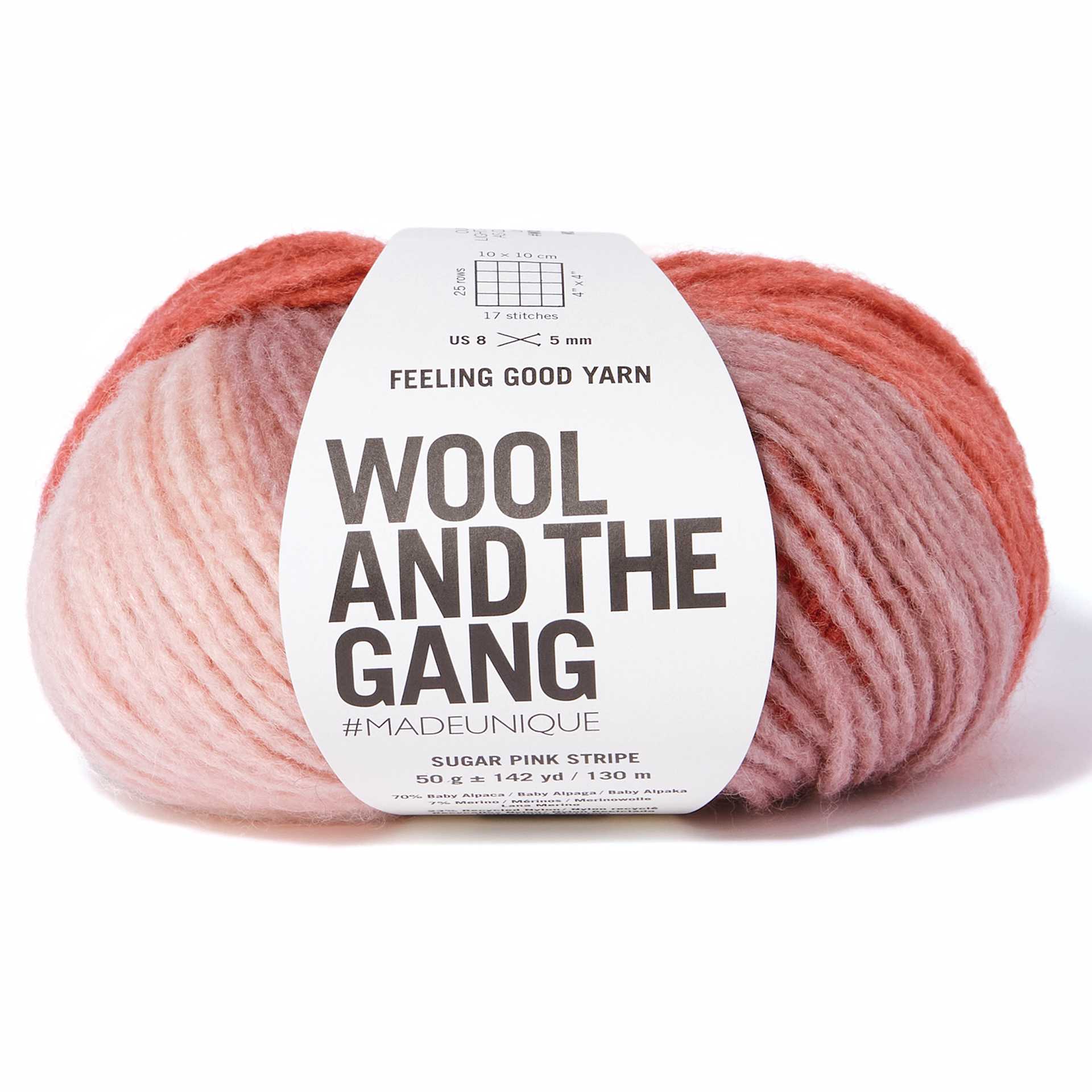 Wool and the Gang Feeling Good Stripe Yarn - Sugar Pink, 142 yds