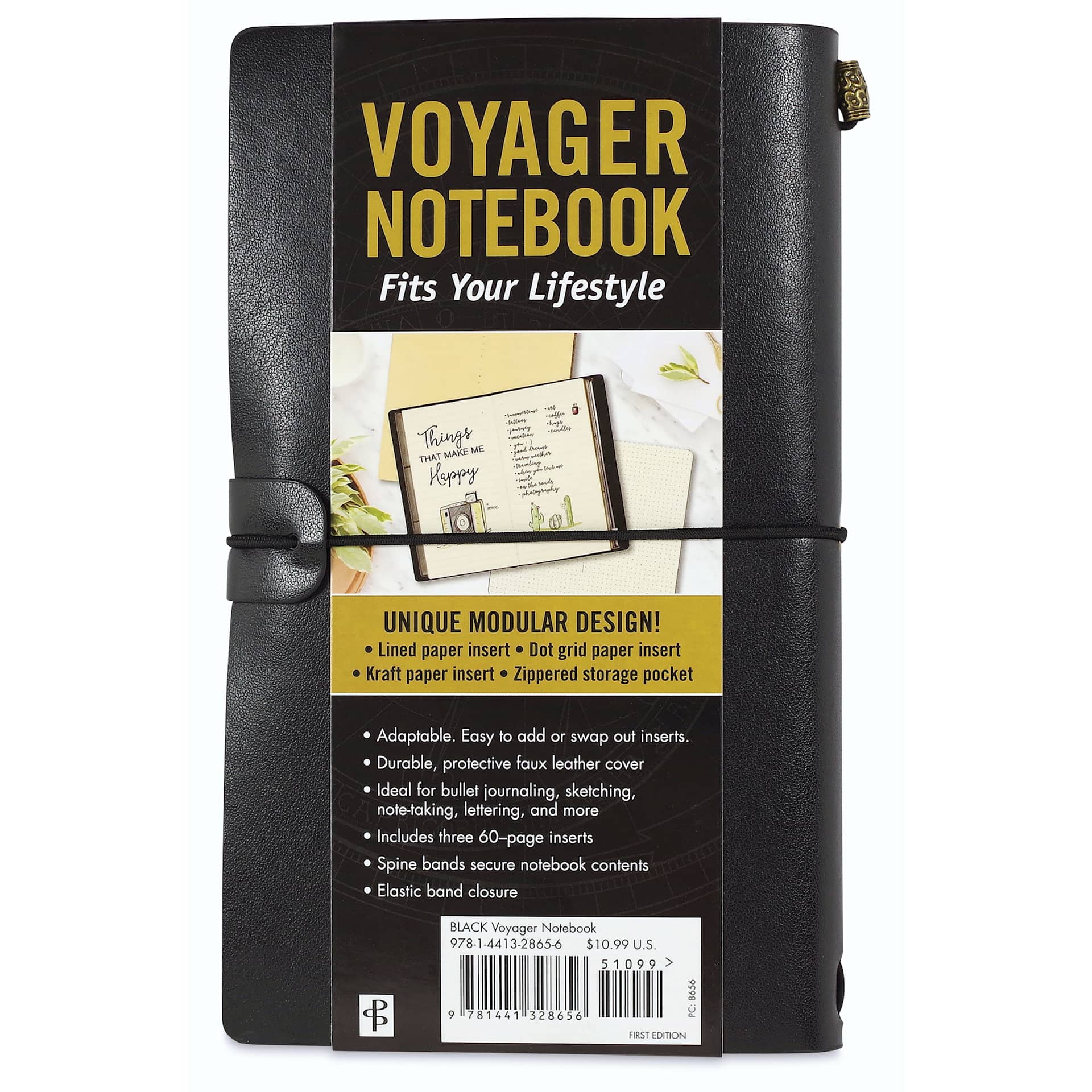 Peter Pauper Press Voyager Notebook - 4.75" x 7.9", Black, front of packaging