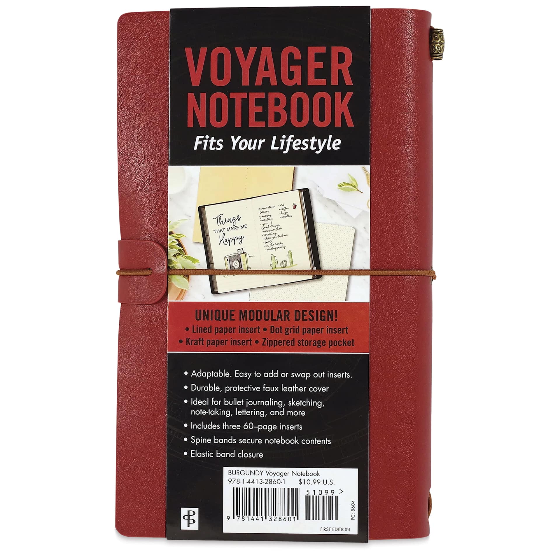 Peter Pauper Press Voyager Notebook - 4.75" x 7.9", Burgundy, front of packaging