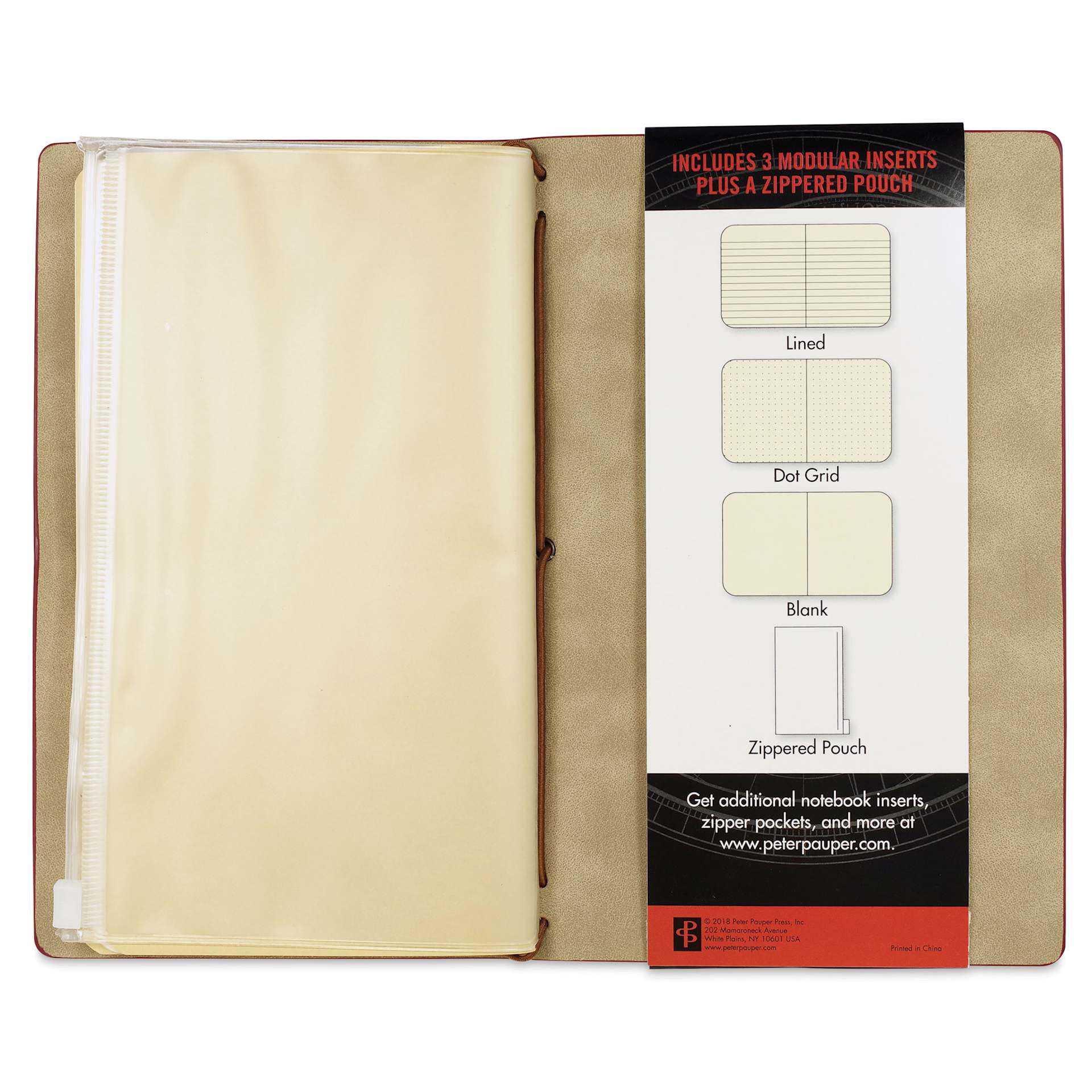 Peter Pauper Press Voyager Notebook - 4.75" x 7.9", Burgundy, zipped pouch