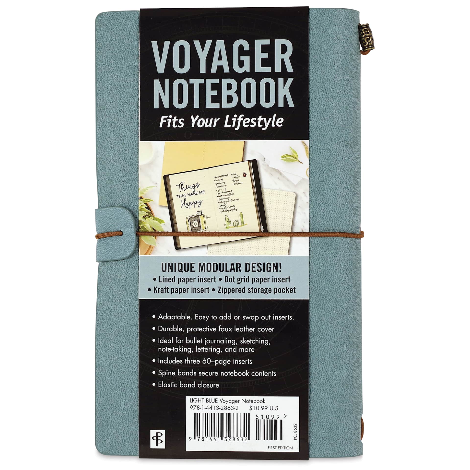 Peter Pauper Press Voyager Notebook - 4.75" x 7.9", Light Blue, front of packaging