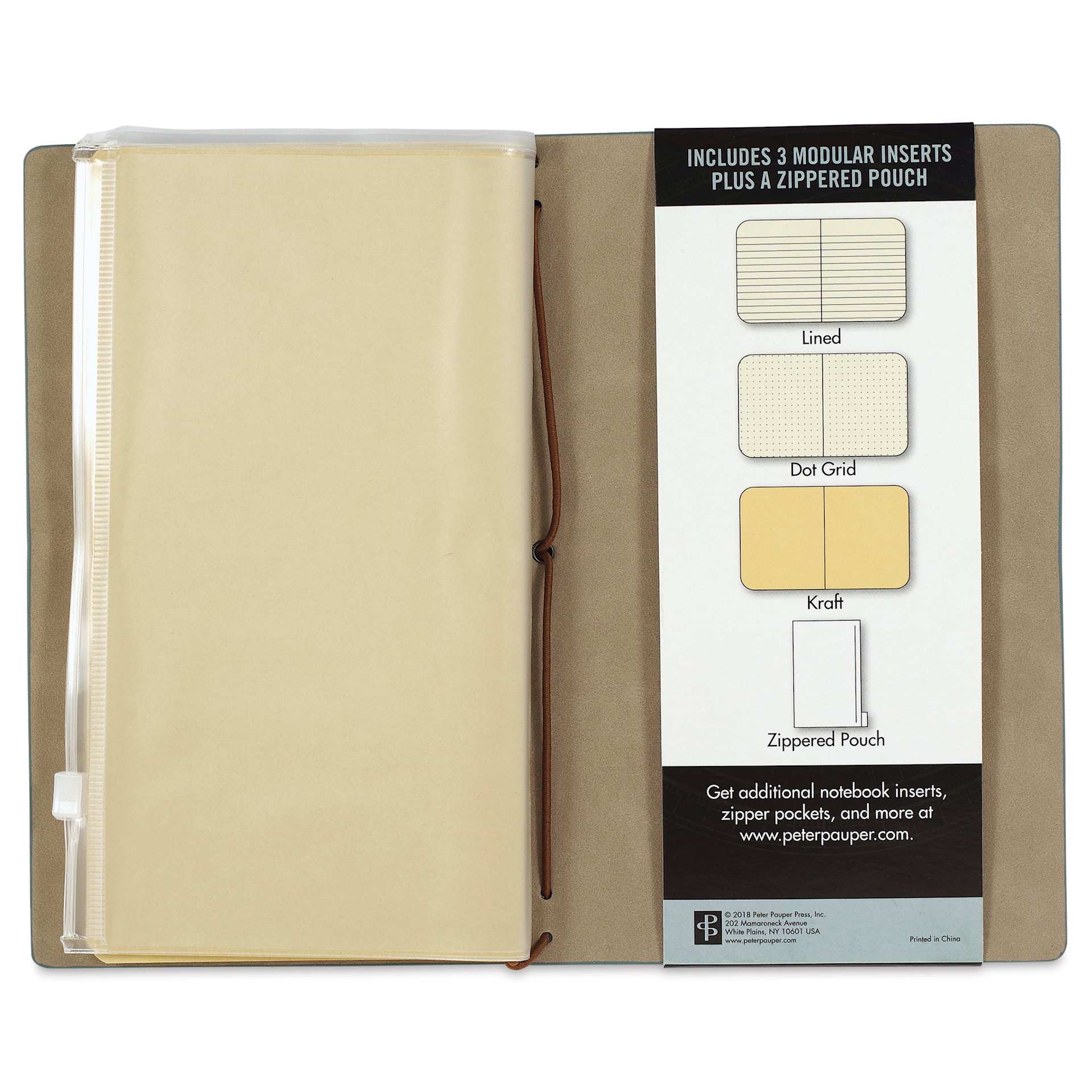 Peter Pauper Press Voyager Notebook - 4.75" x 7.9", Light Blue, zipped pouch