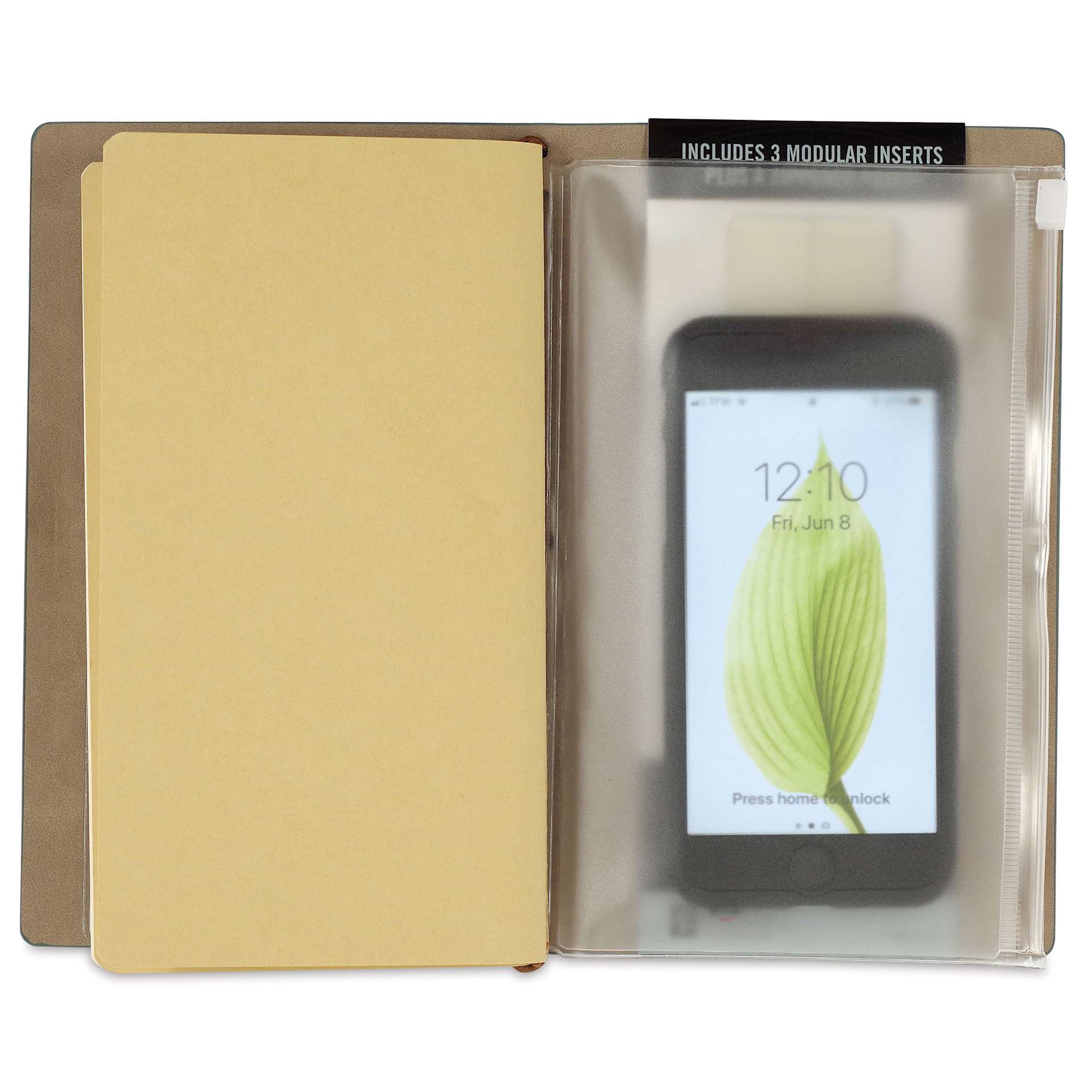 Peter Pauper Press Voyager Notebook - 4.75" x 7.9", Light Blue, phone in zipped pouch