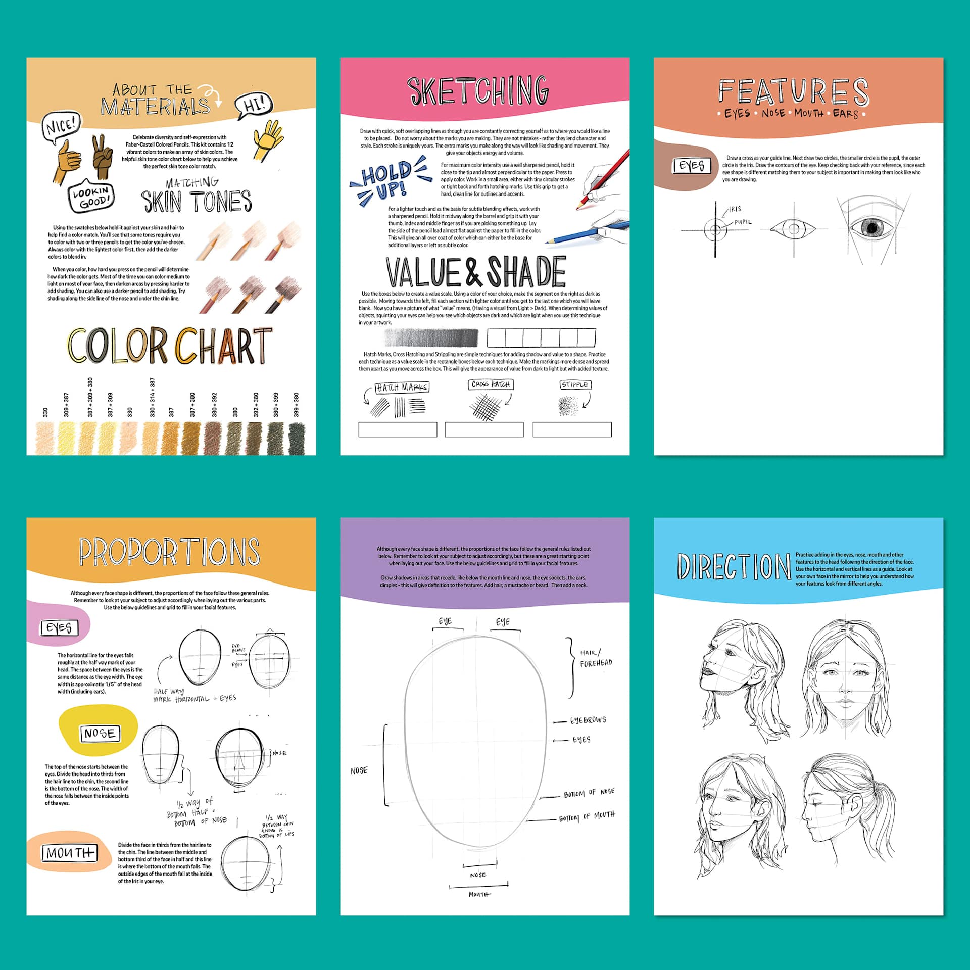 Faber-Castell Step-by-Step Portrait Art Kit, steps