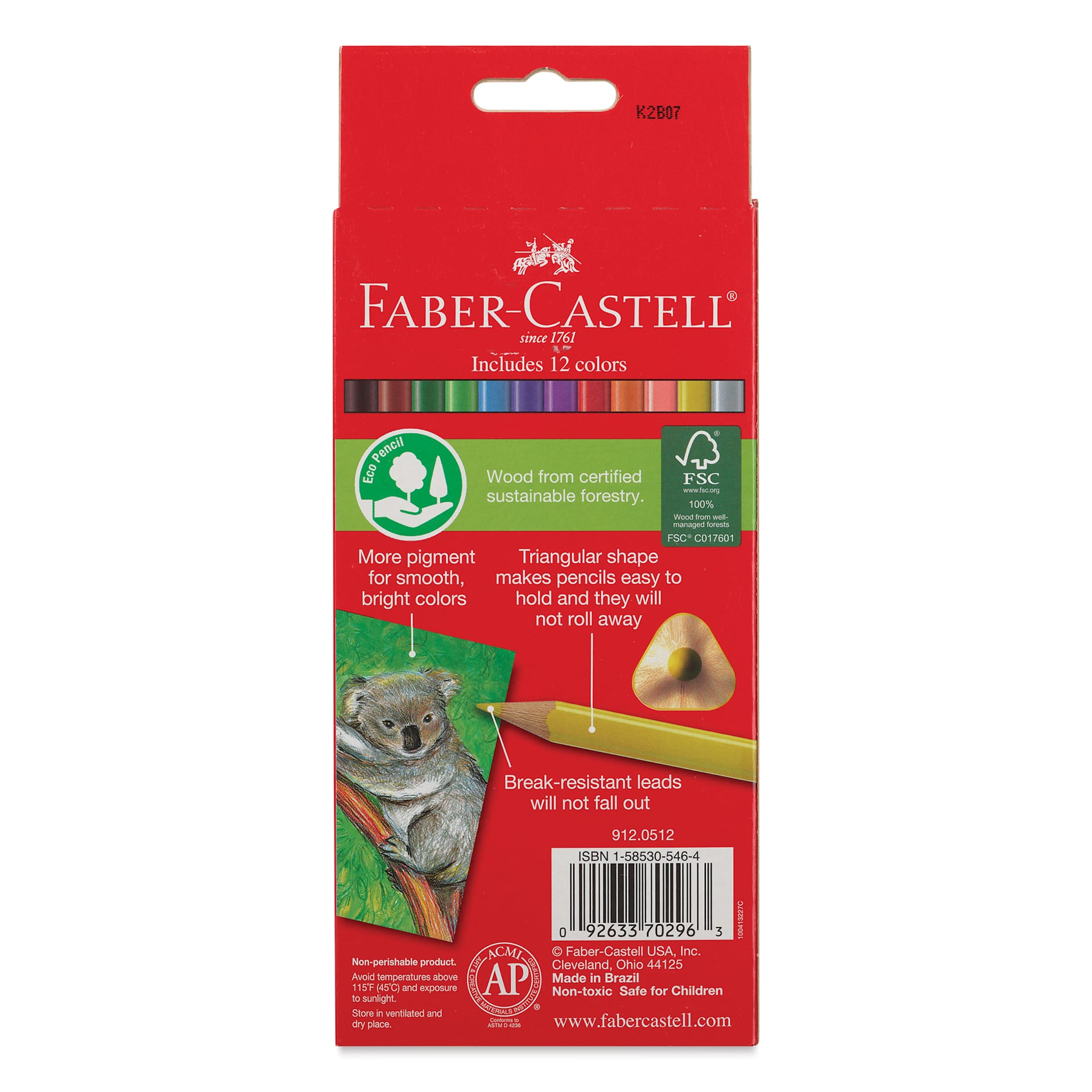 Faber-Castell Triangular Colored EcoPencils - Set of 12, back of the packaging