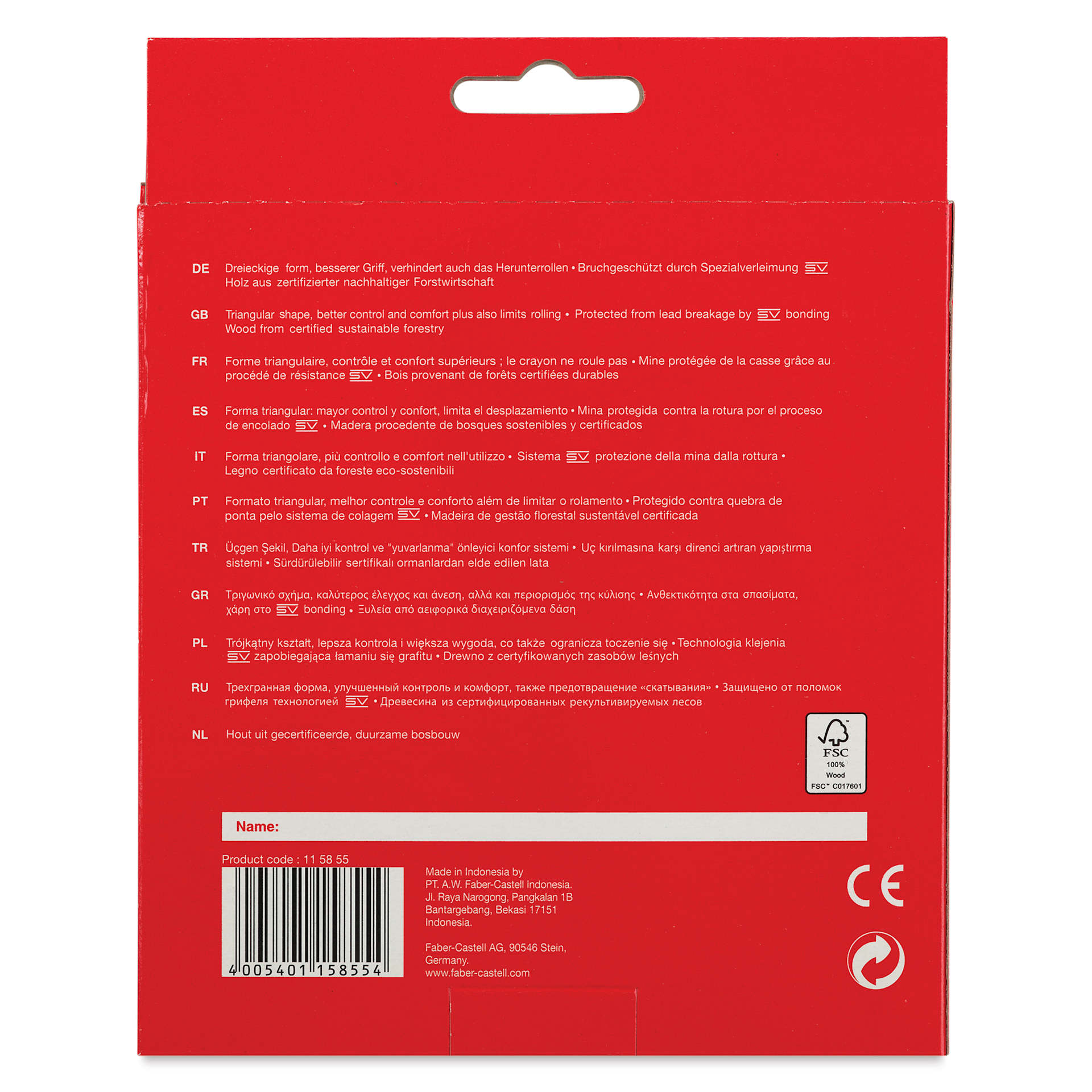 Faber-Castell Triangular Colored EcoPencils - Set of 24, back of the packaging