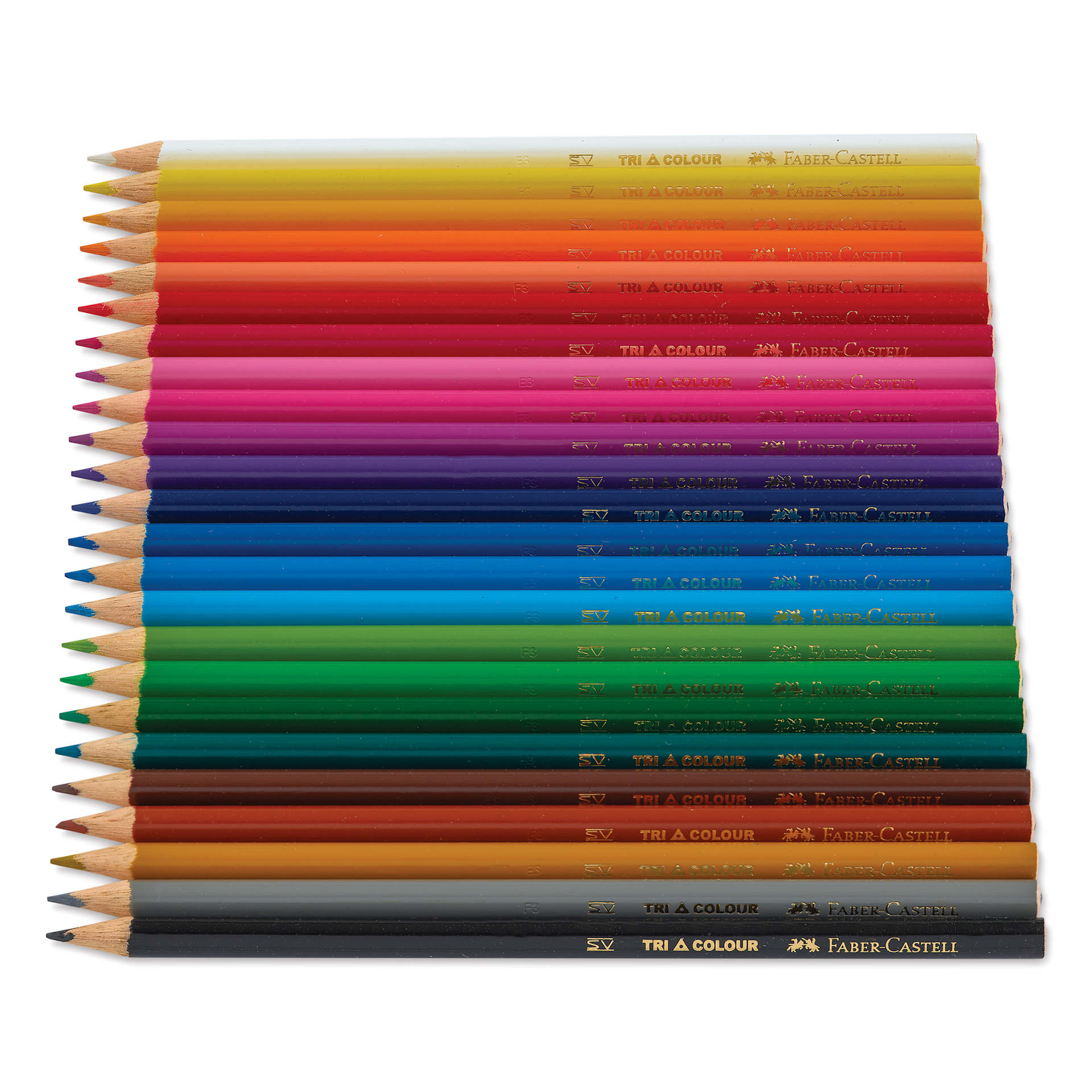 Faber-Castell Triangular Colored EcoPencils - Set of 24, pencils laid out