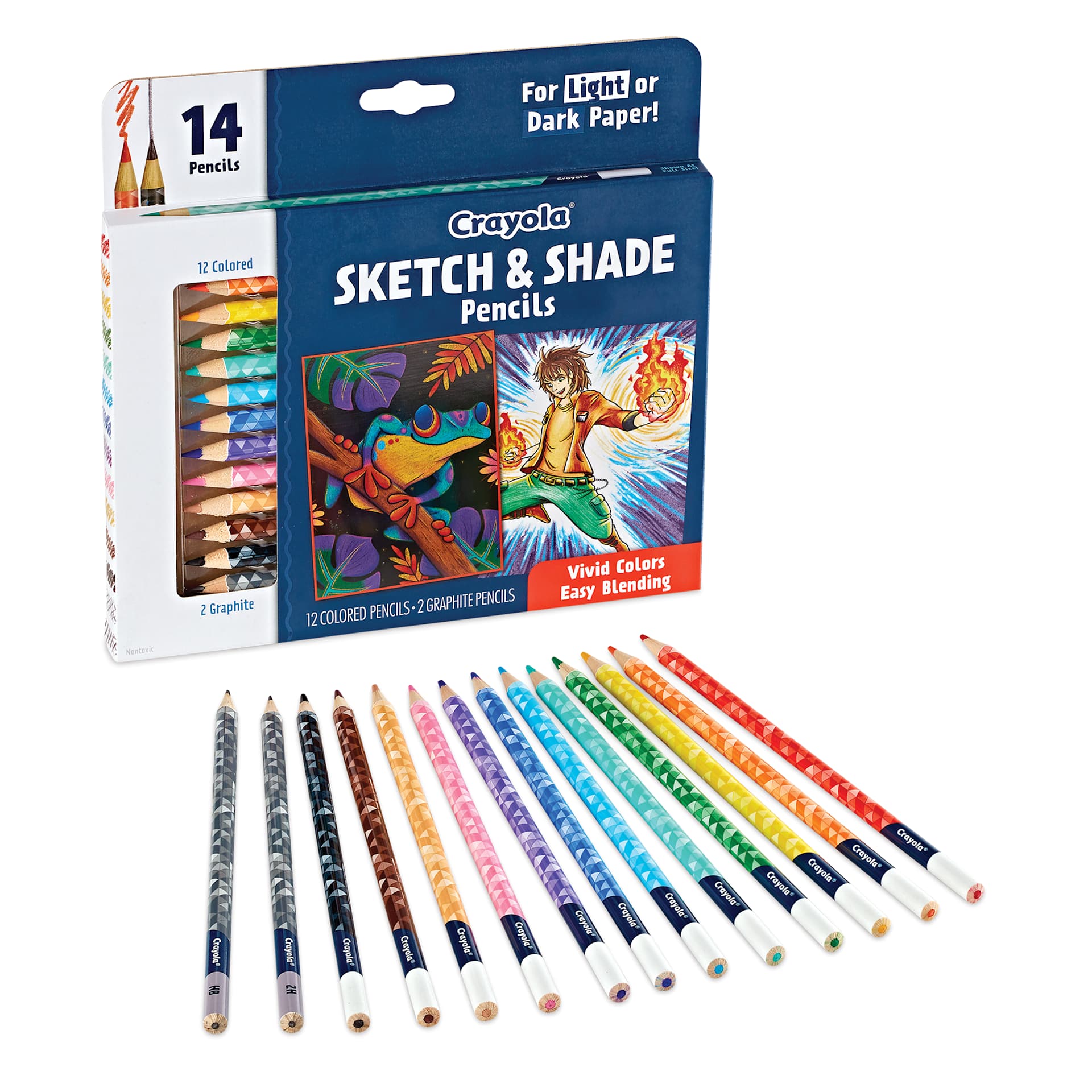Crayola Sketch & Shade Doodle Pencils - Set of 14, packaging and set contents