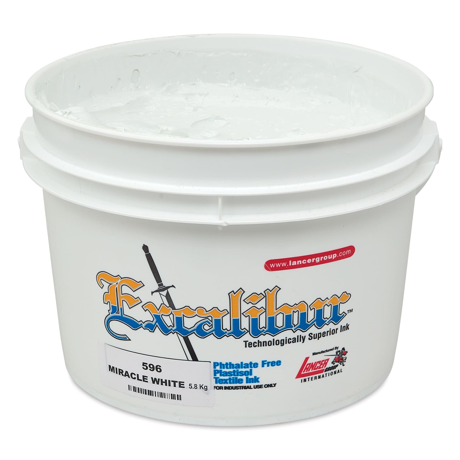 Excalibur 596 Miracle White Plastisol Ink angled view with lid off