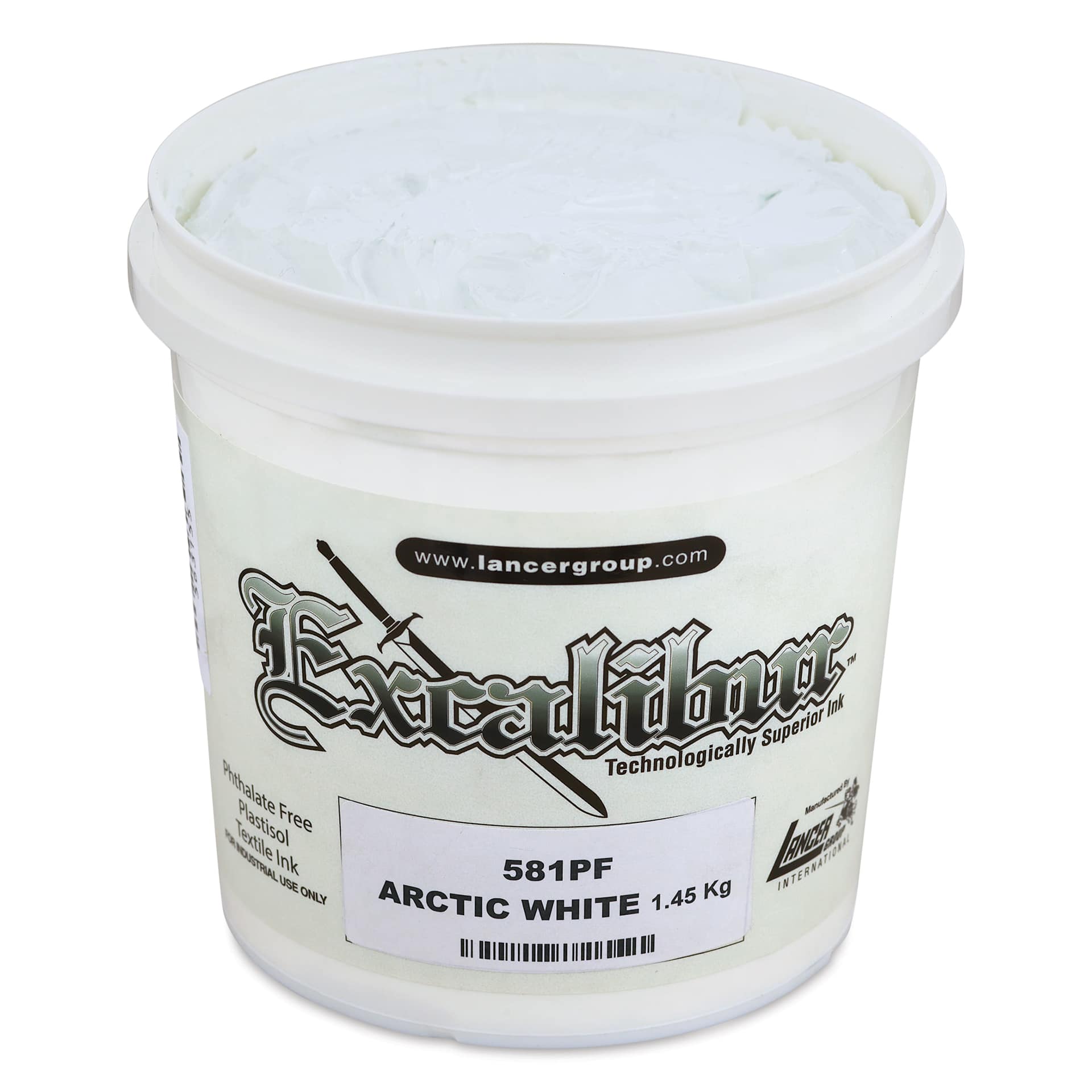 Excalibur 581 Arctic White Plastisol Ink - Quart angled view with lid off